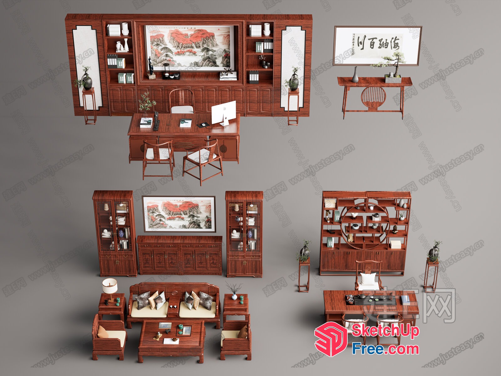 Asian-Inspired Living Room Furniture Set 3D SketchUp File