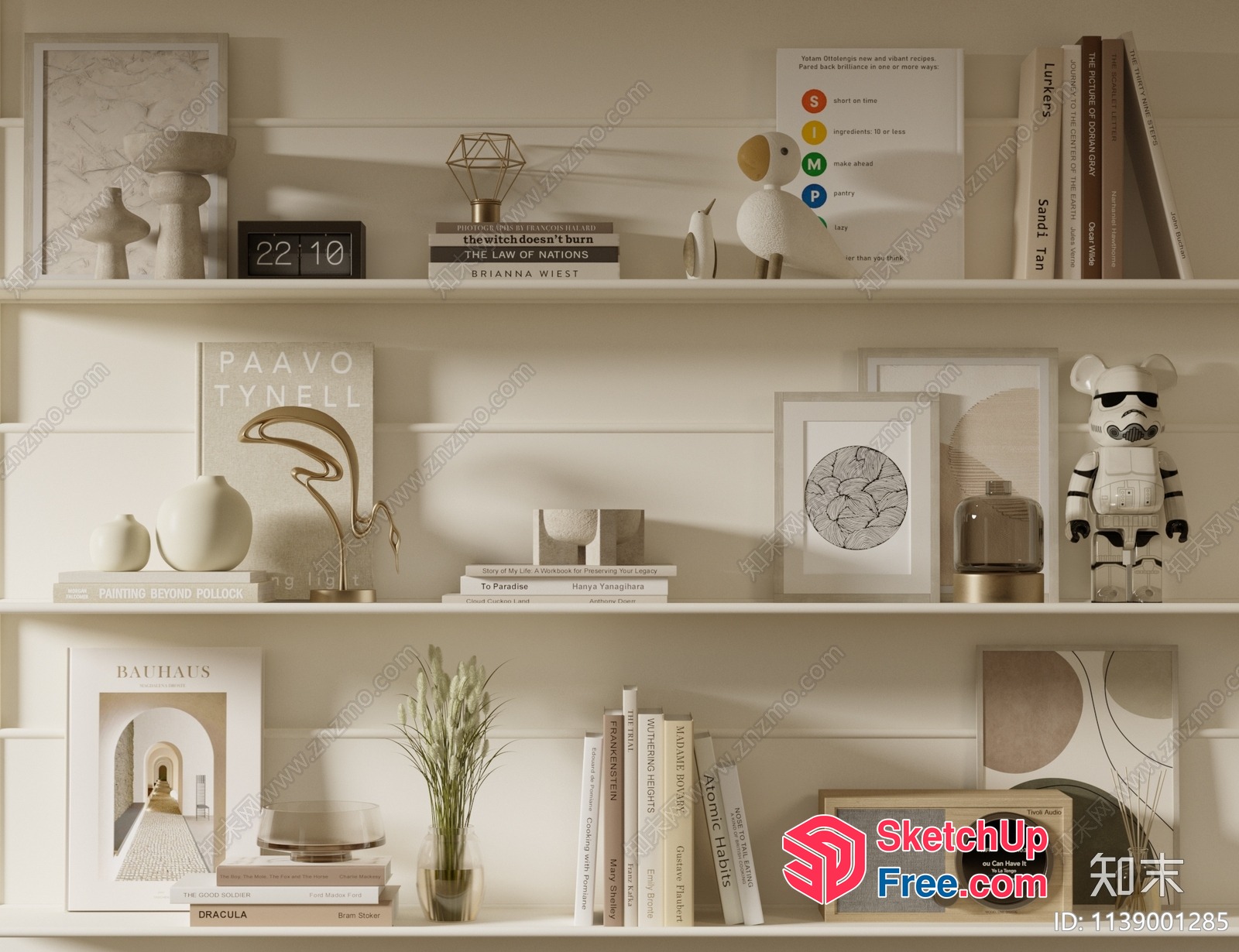 White And Creamy Decorated Bookcase 3D SketchUp File