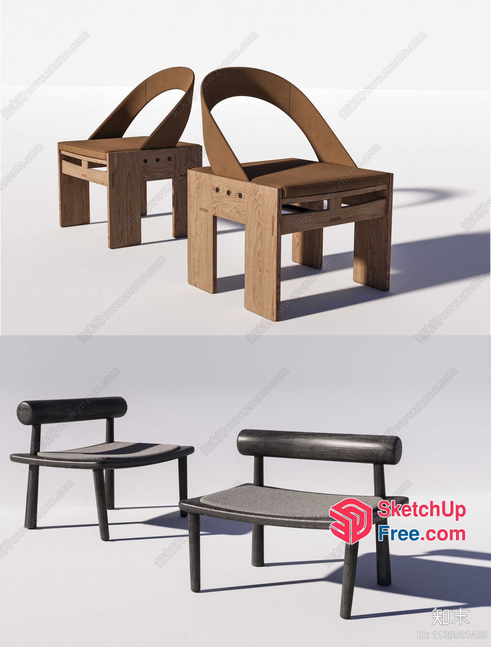 Modern Wooden Chairs And Bench 3D SketchUp File