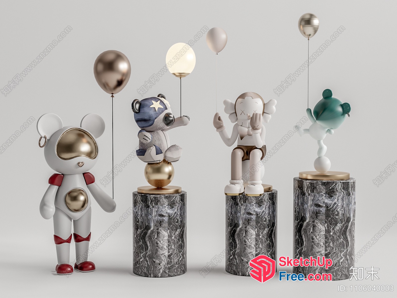 Four Unique Characters On Decorative Stools 3D SketchUp File