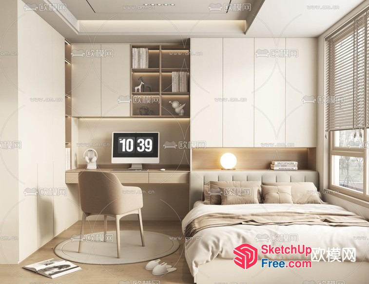 Modern Minimalist Bedroom With Neutral Color Scheme 3D SketchUp File