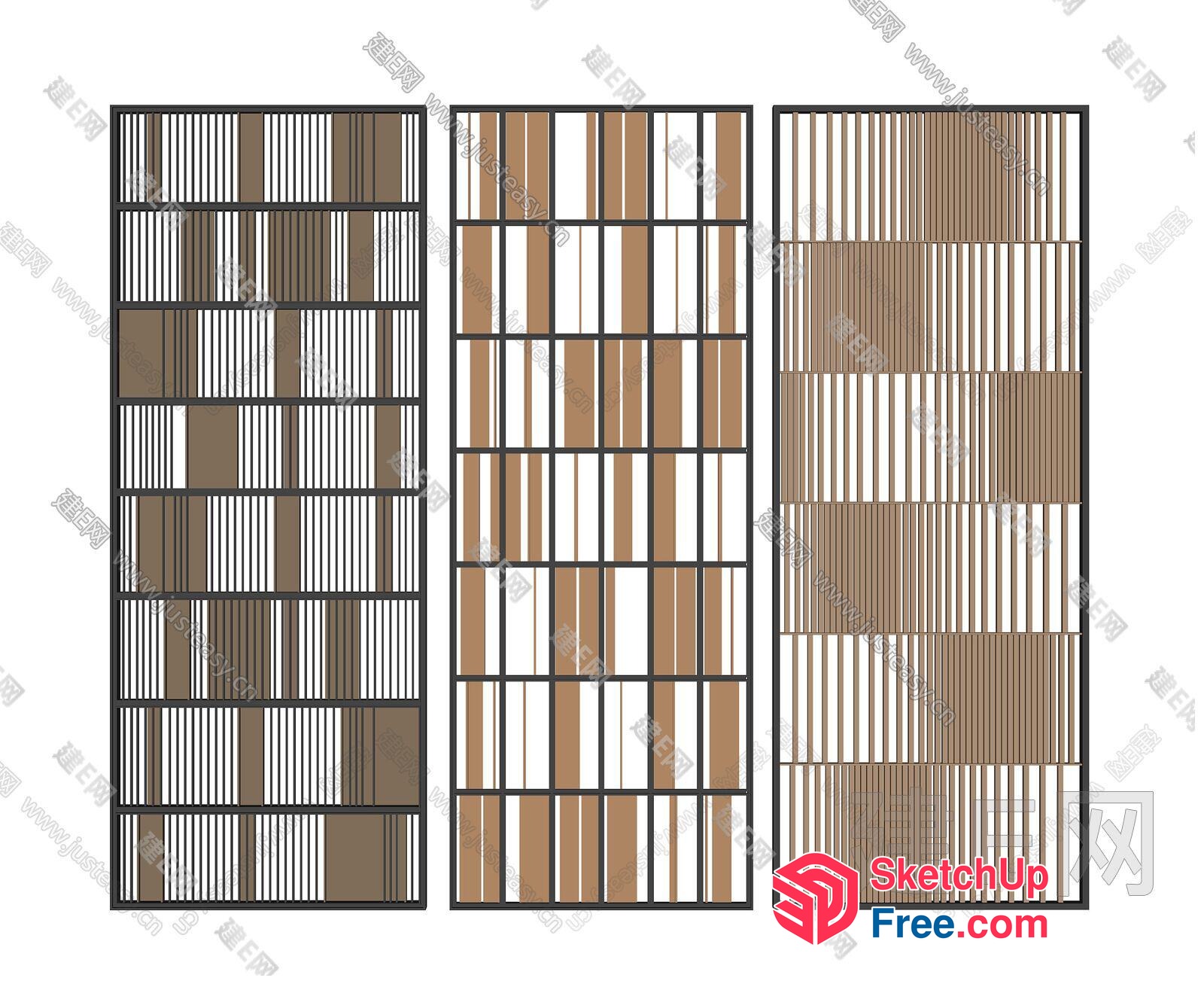 Modern Brown And White Striped Room Divider 3D SketchUp File