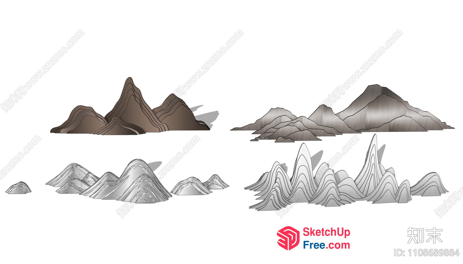 Mountain Ranges In Various Shades 3D SketchUp File