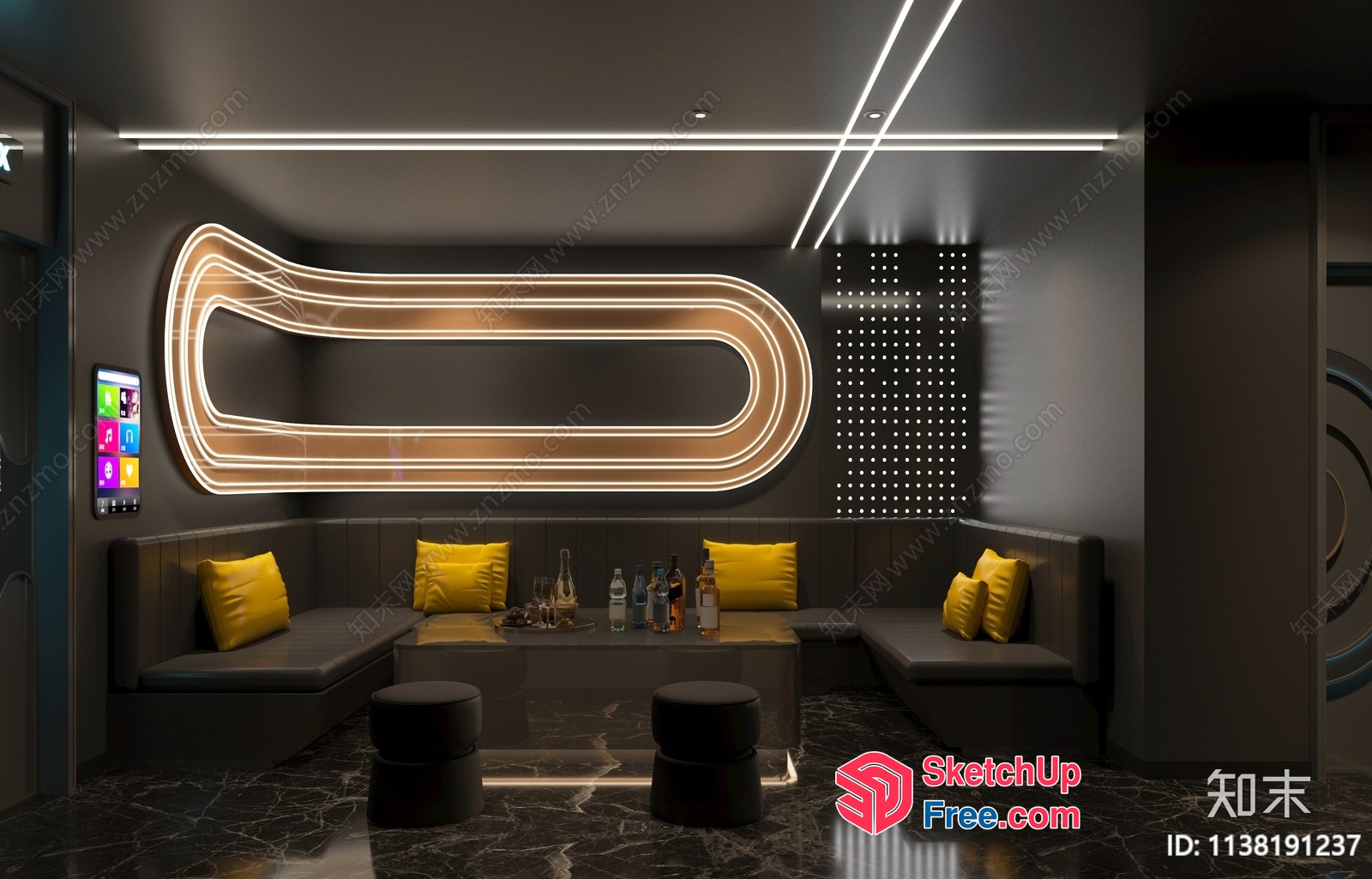 Modern Dark Lounge With Neon Accent Wall 3D SketchUp File