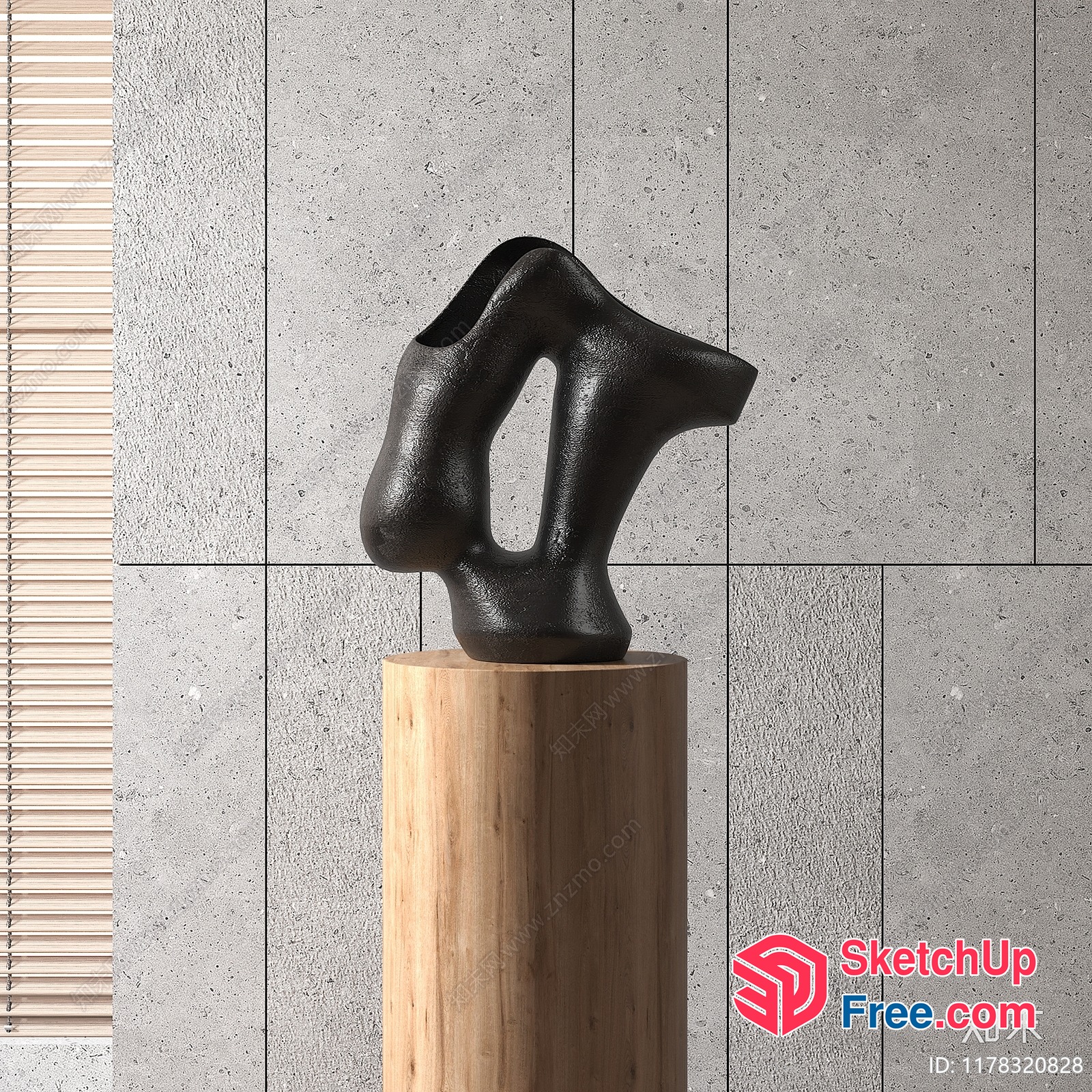 Abstract Black Sculpture On Wooden Pedestal 3D SketchUp File