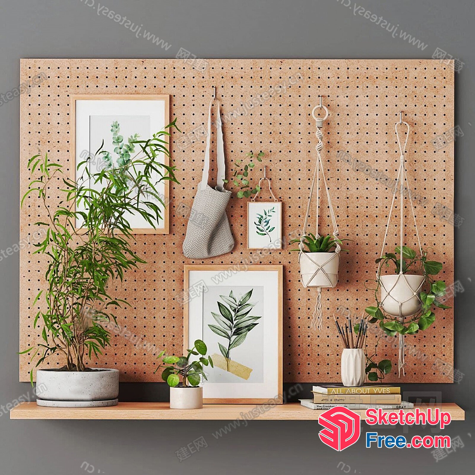 Aesthetic Wall With Potted Plants And Decorative Items 3D SketchUp File