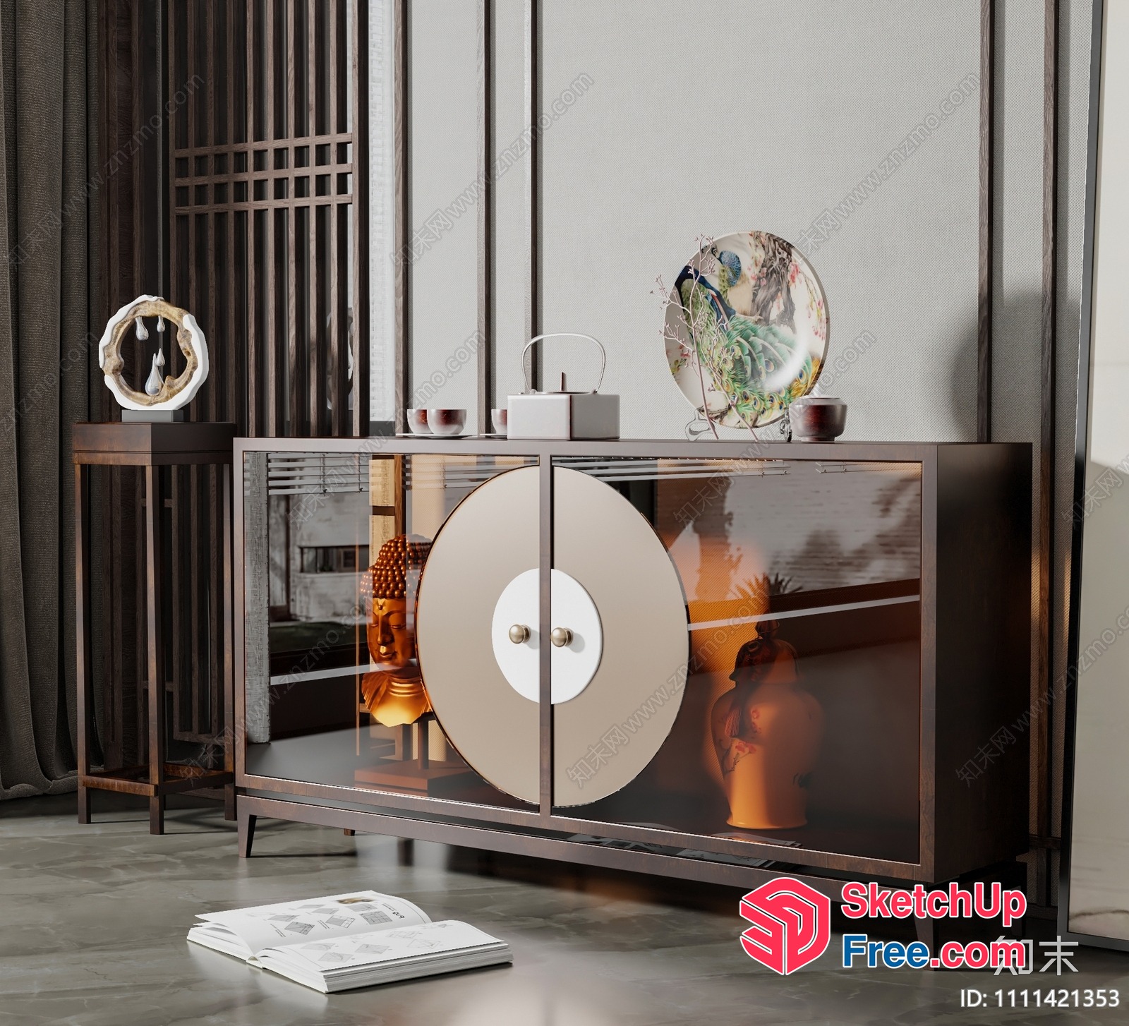 Elegant Modern Minimalist Japanese-Style Decor Cabinet 3D SketchUp File
