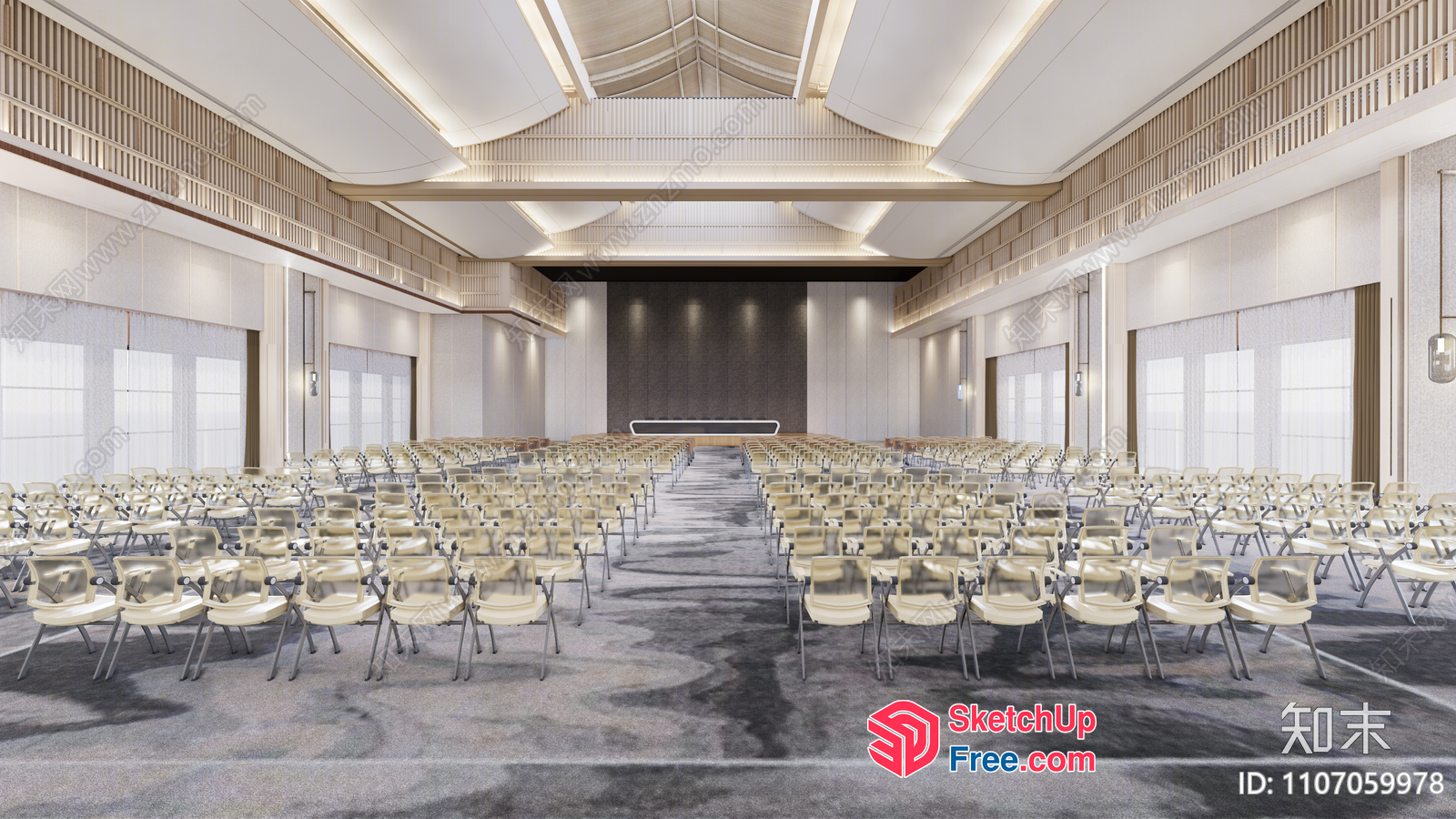 Large Empty Conference Room With Rows Of Chairs 3D SketchUp File