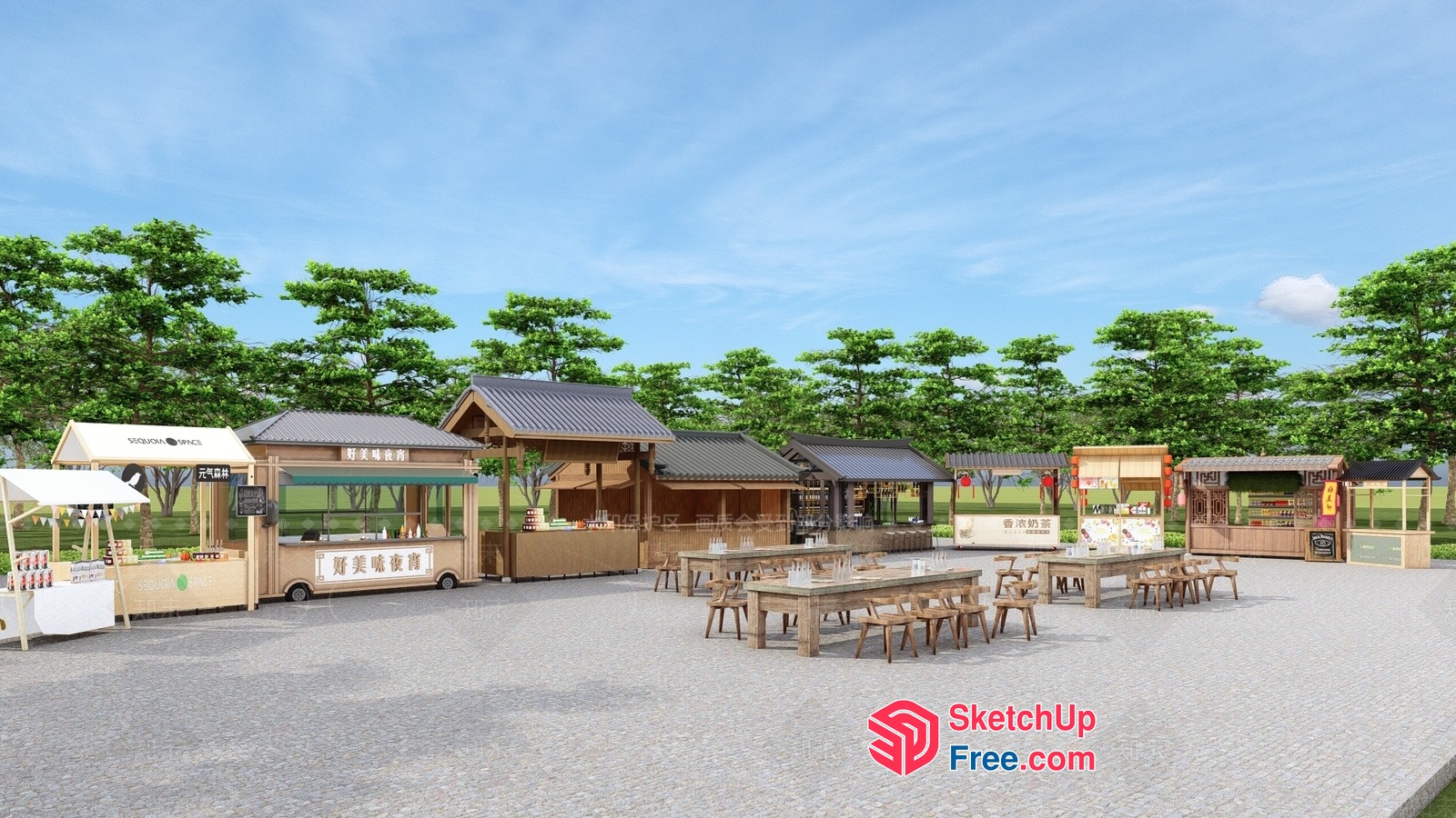 Modern Outdoor Food Market 3D SketchUp File