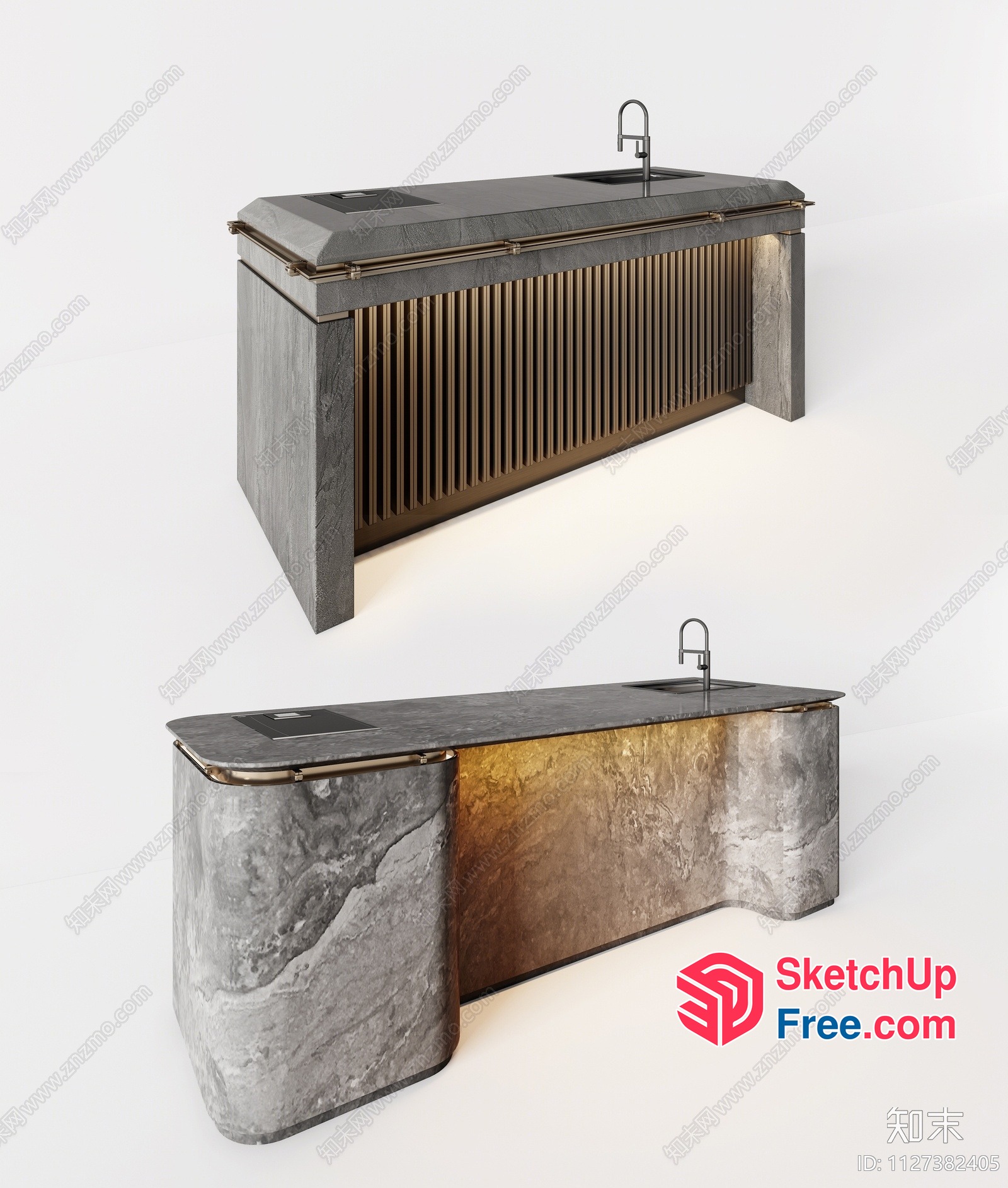 Modern Stone And Metal Bathroom Vanity 3D SketchUp File