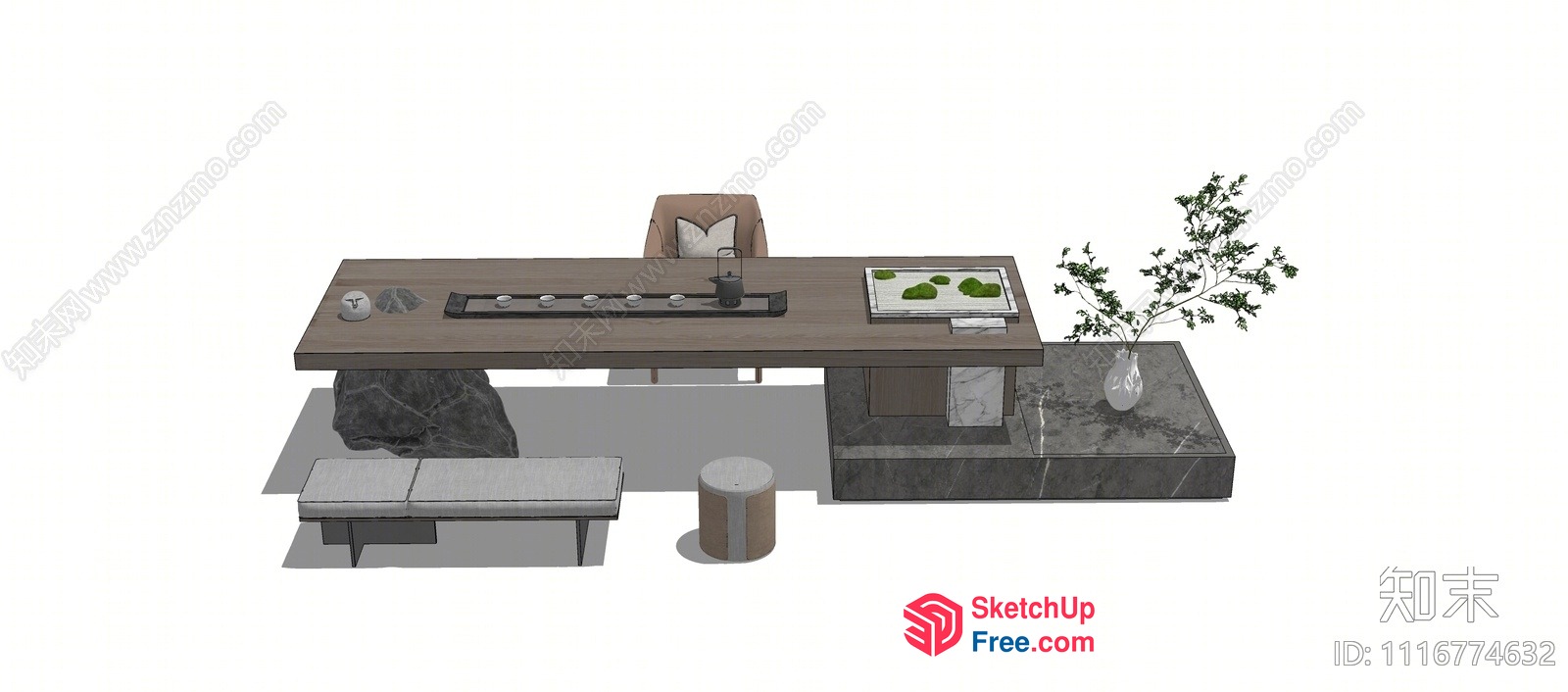 Modern Office Desk With Minimalist Decor 3D SketchUp File