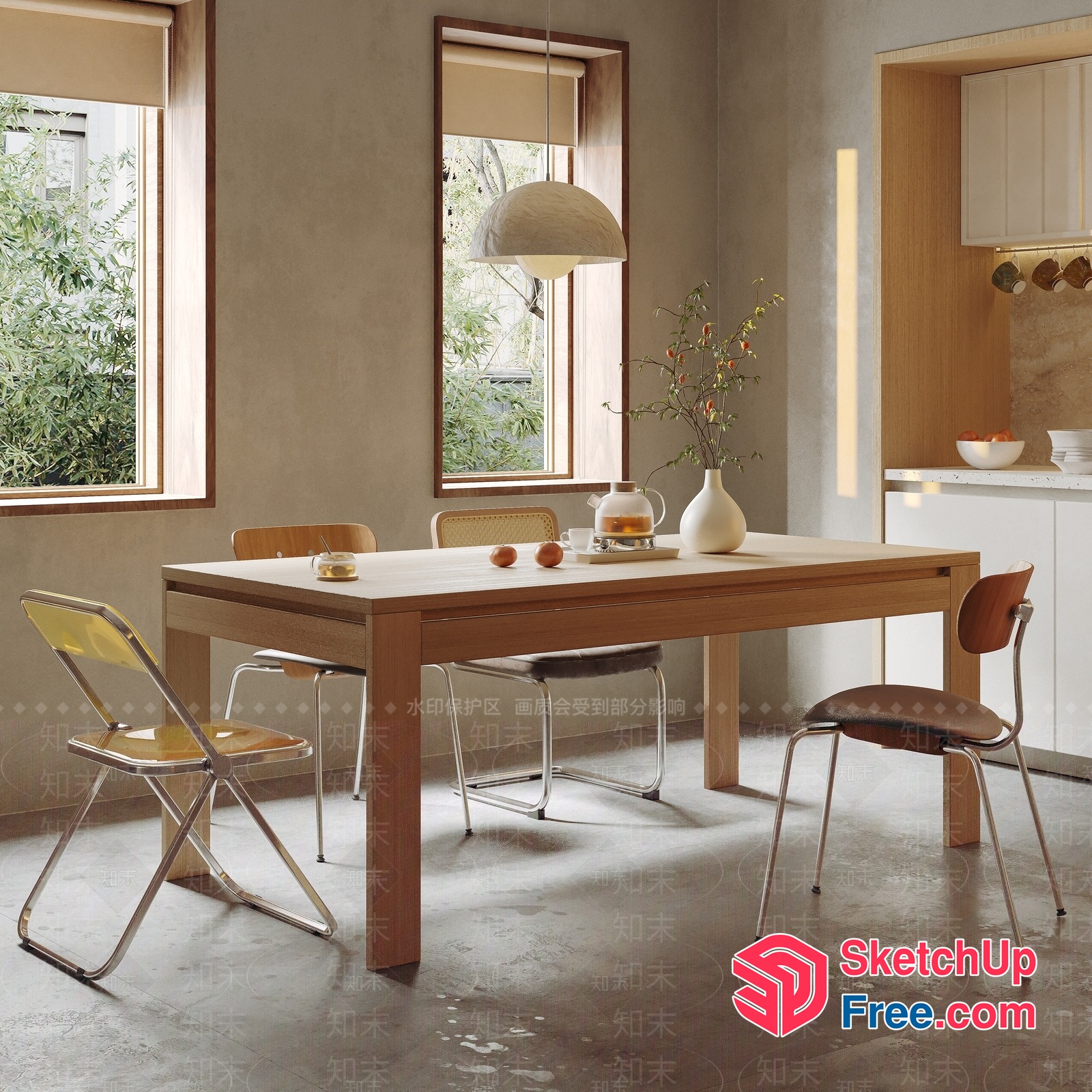 Modern Minimalist Dining Room With Natural Light 3D SketchUp File