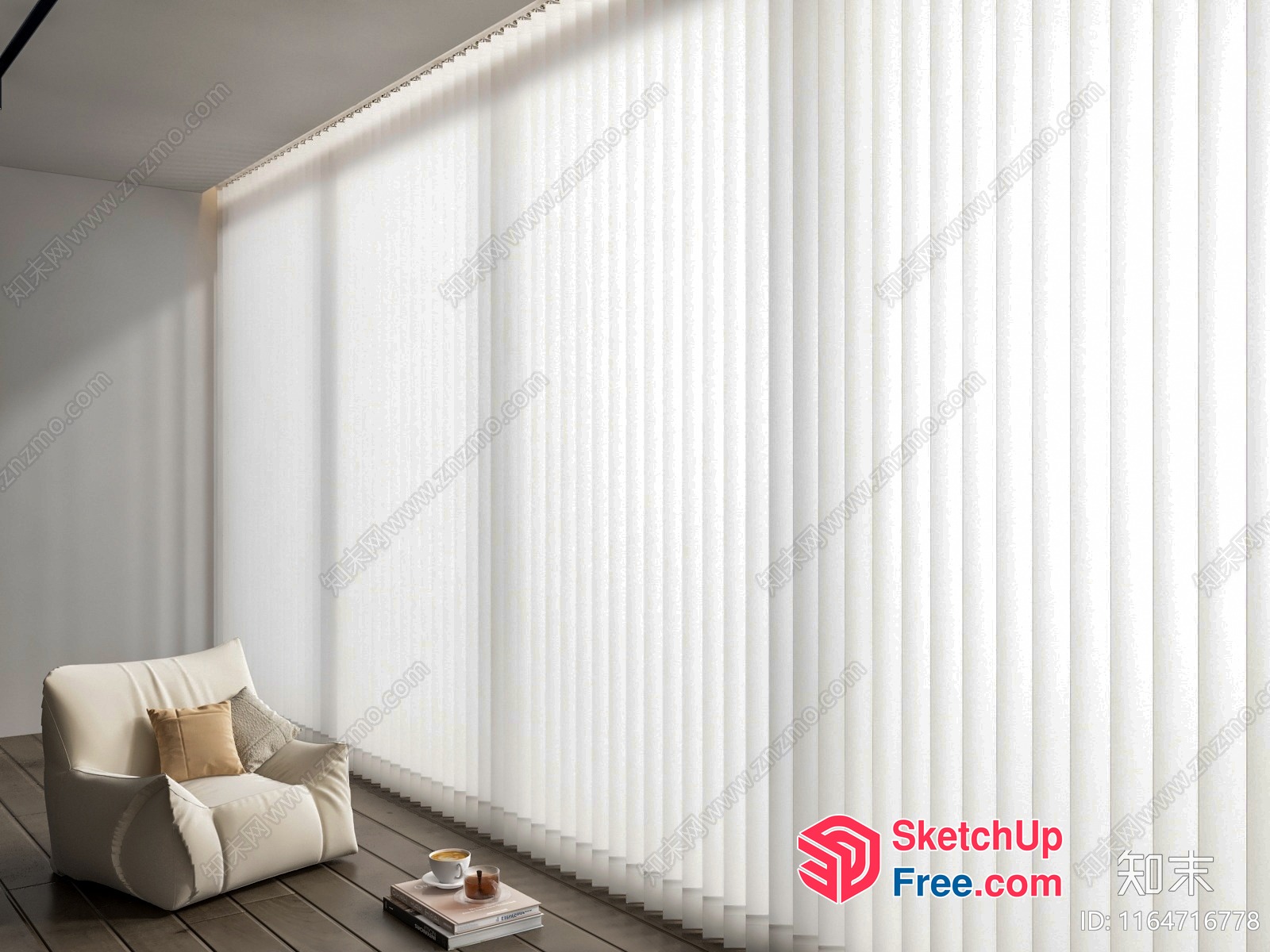 Cozy Corner With Vertical Blinds And Comfy Chair 3D SketchUp File