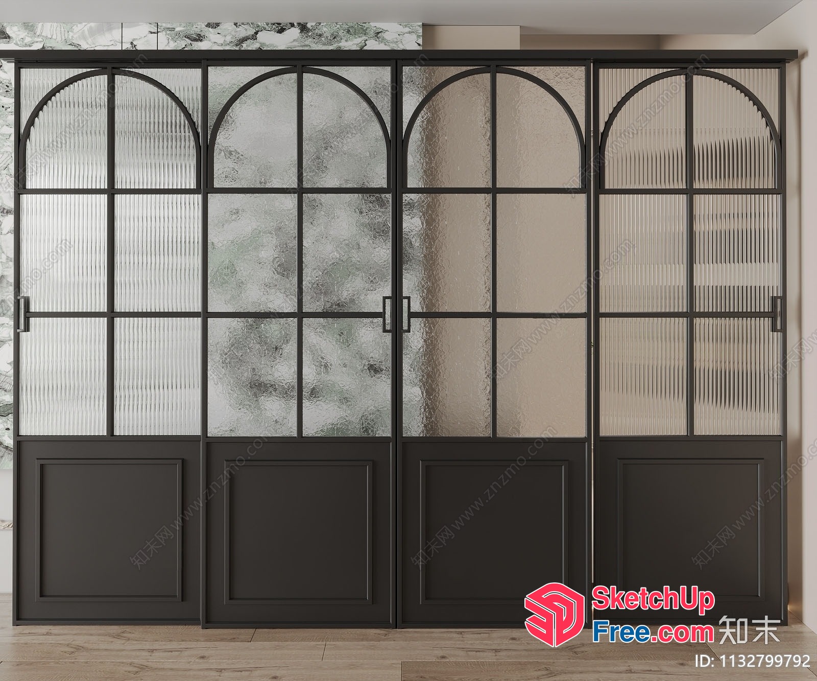 Black Metal And Glass Partition Screen With Arched Details 3D SketchUp File