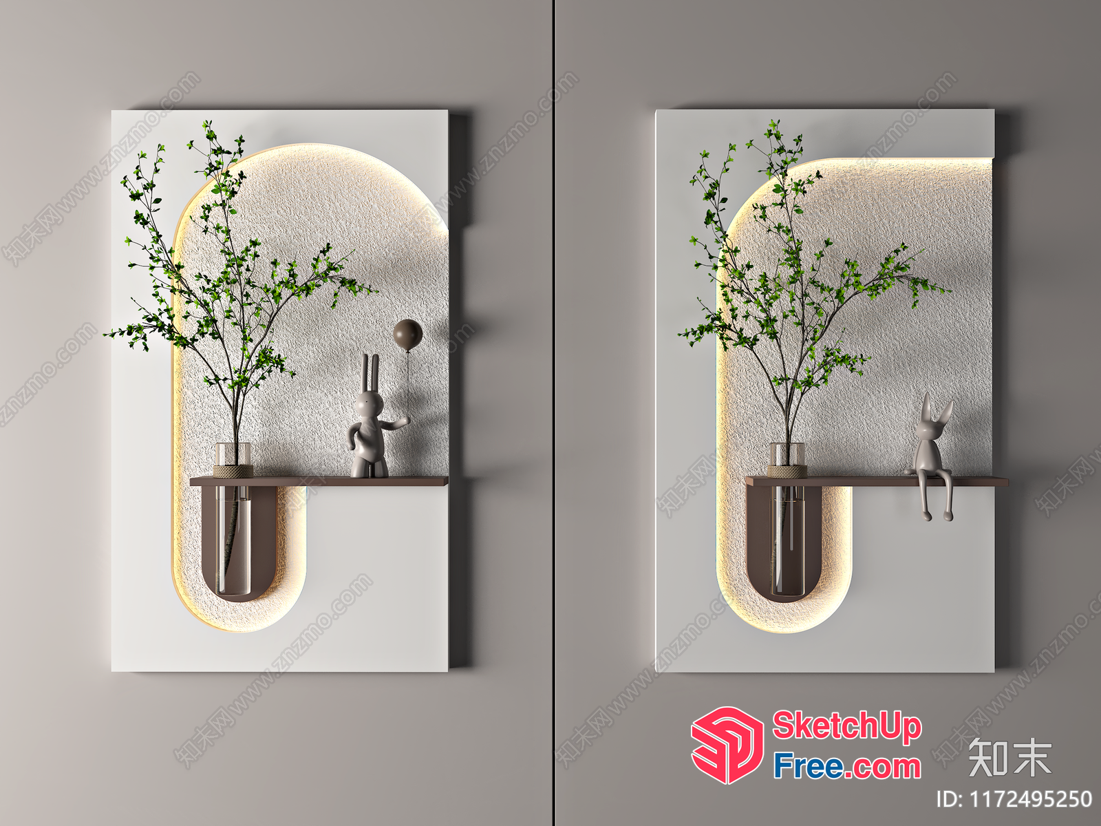 Minimalist Wall Decor With Potted Plants And Decorative Items 3D SketchUp File