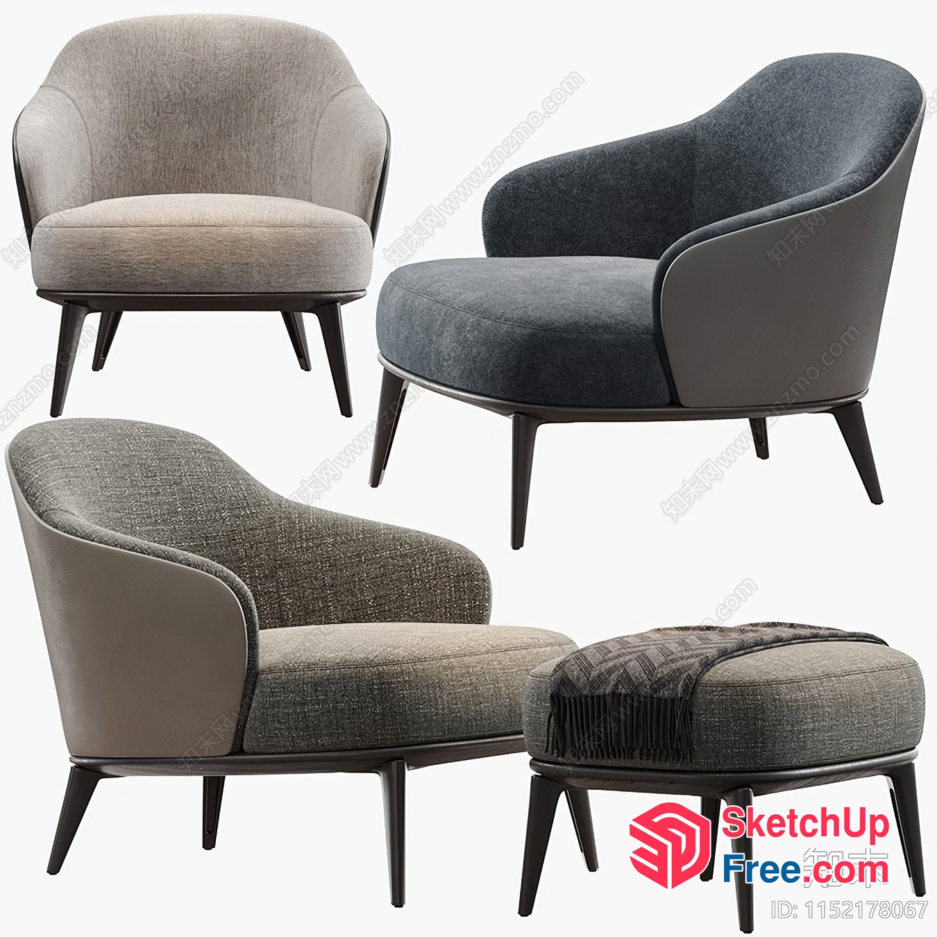 Modern Gray And Beige Accent Chair Set 3D SketchUp File