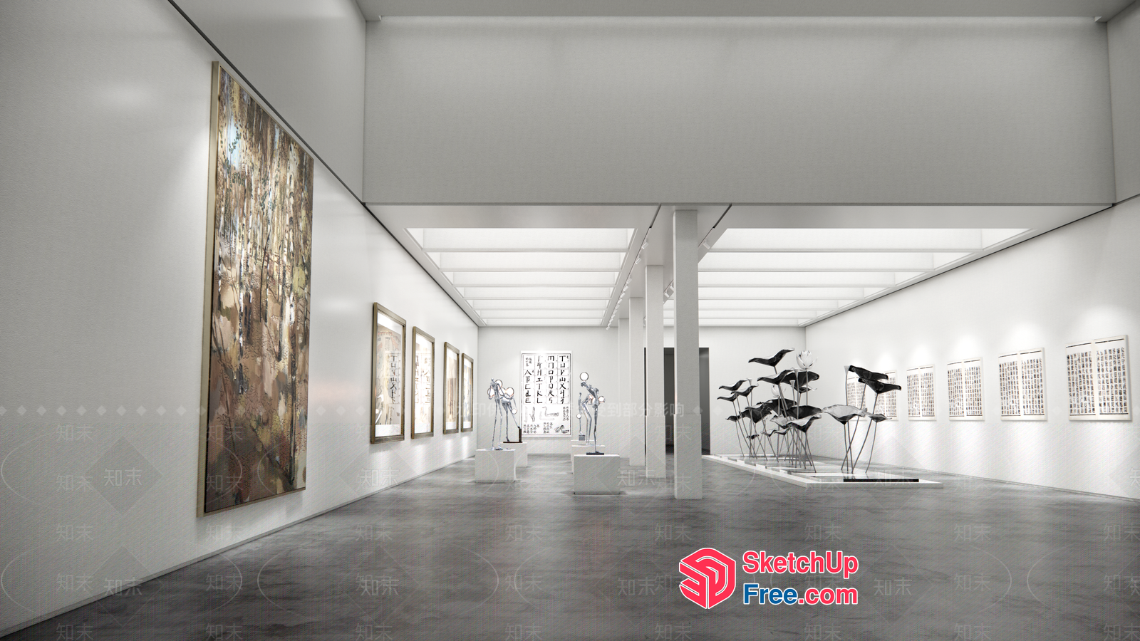 Modern Art Gallery With Sculptures And Paintings 3D SketchUp File