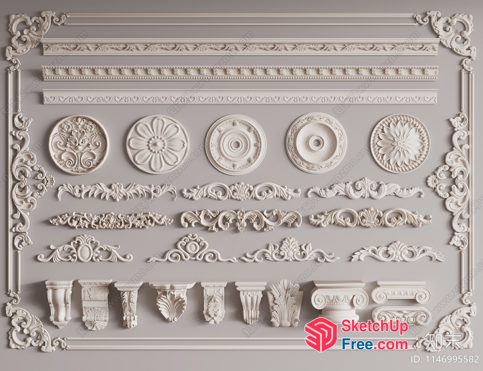 Ornate White Moulding Decorations 3D SketchUp File