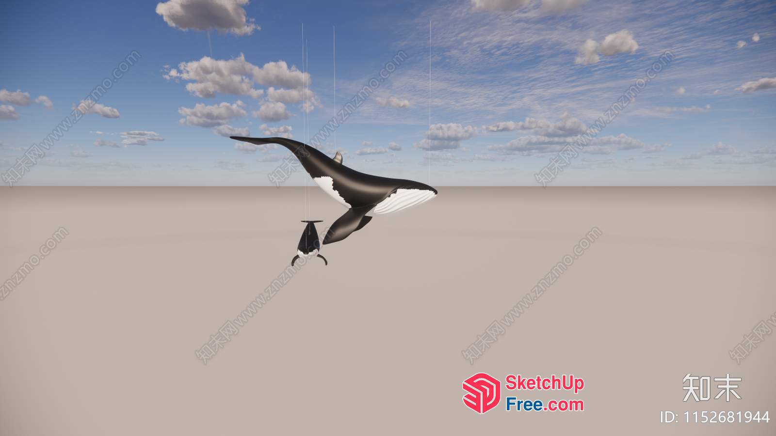 Whale And Baby Whale Hanging In The Air 3D SketchUp File