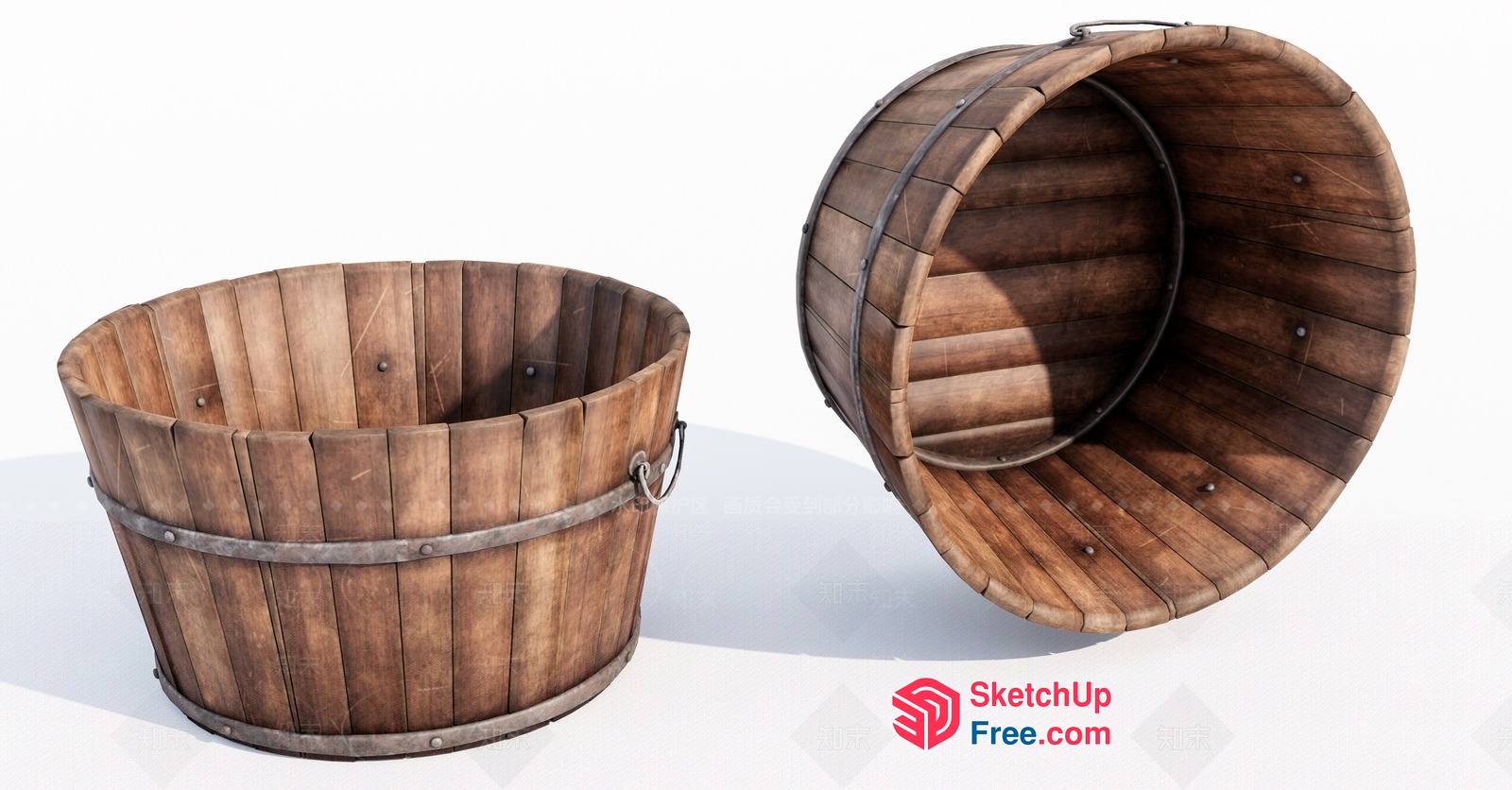 Wooden Bucket With Metal Bands 3D SketchUp File