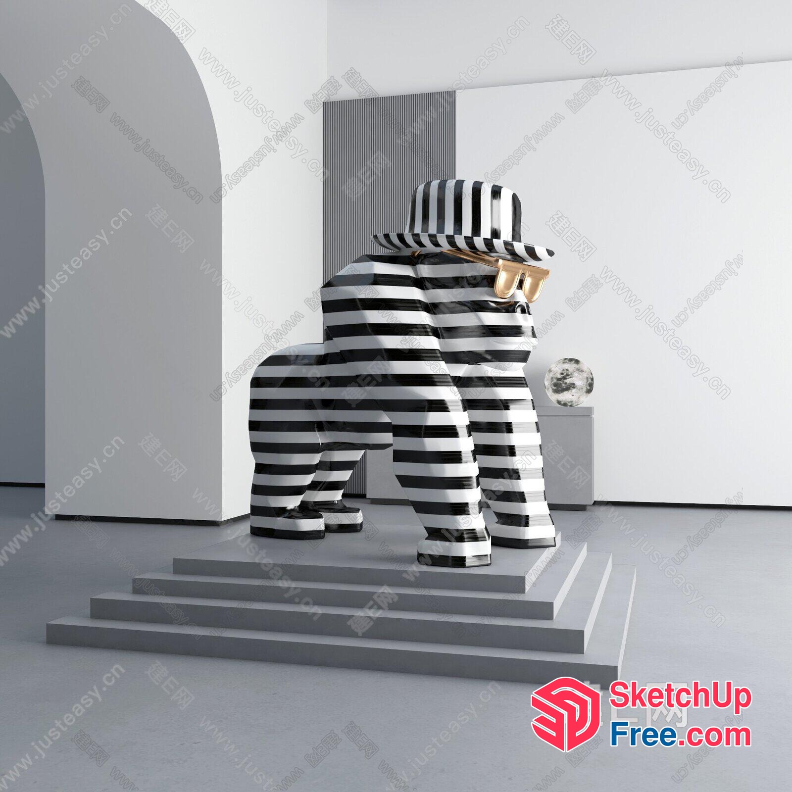 Striped Animal Statue With Hat And Gold Teeth 3D SketchUp File