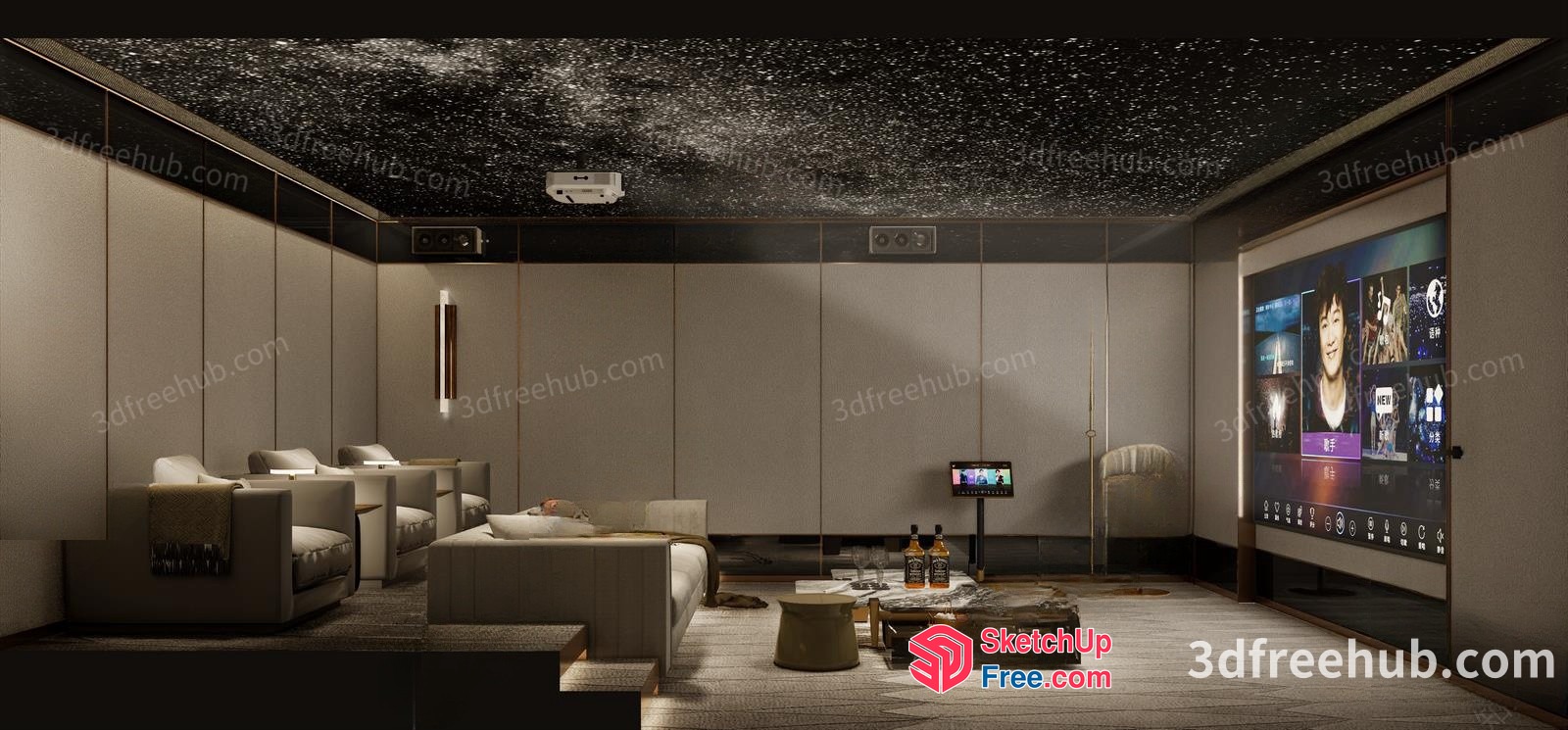 Modern Entertainment Room With Sleek Furniture And Ambient Lighting 3D SketchUp File