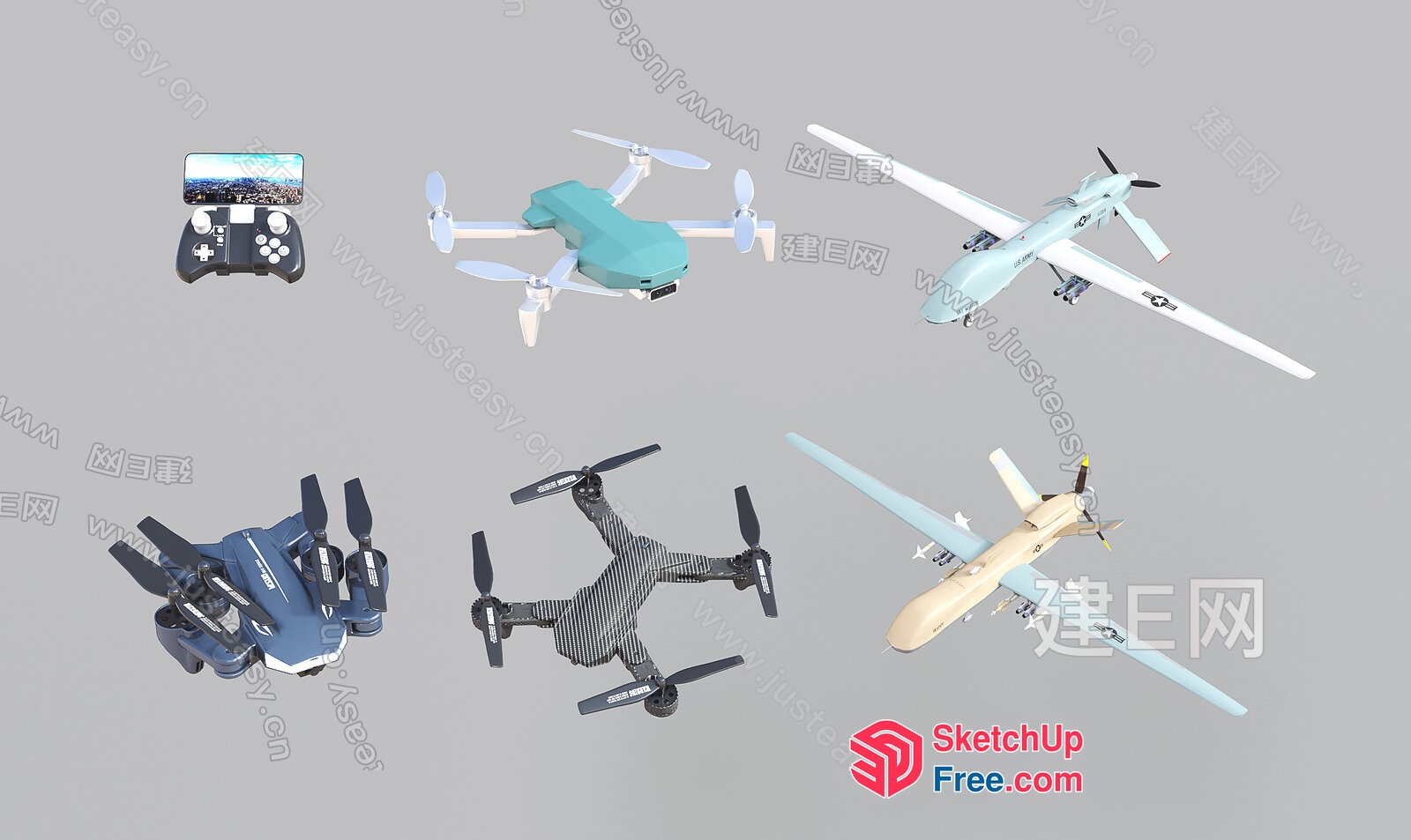 Aerial View Of Drones And Aircraft 3D SketchUp File