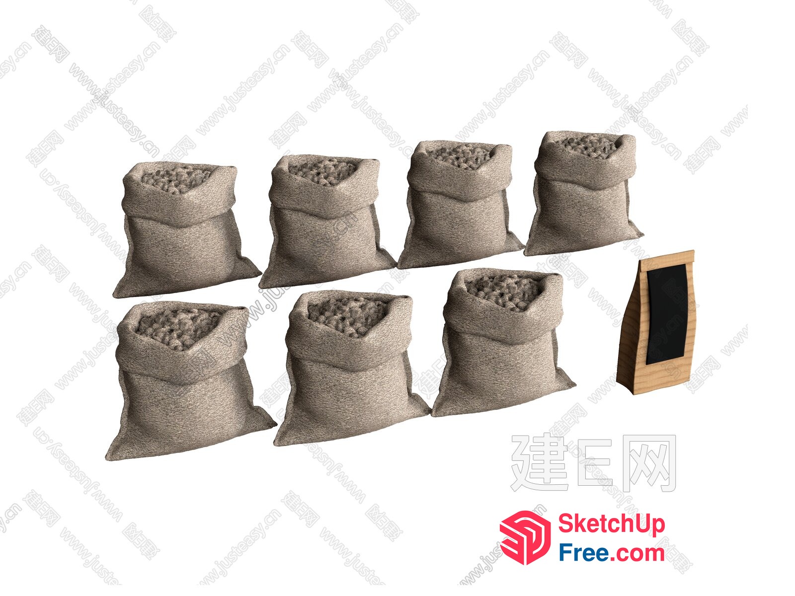 Small Sacks Of Grains And A Wooden Chalkboard 3D SketchUp File