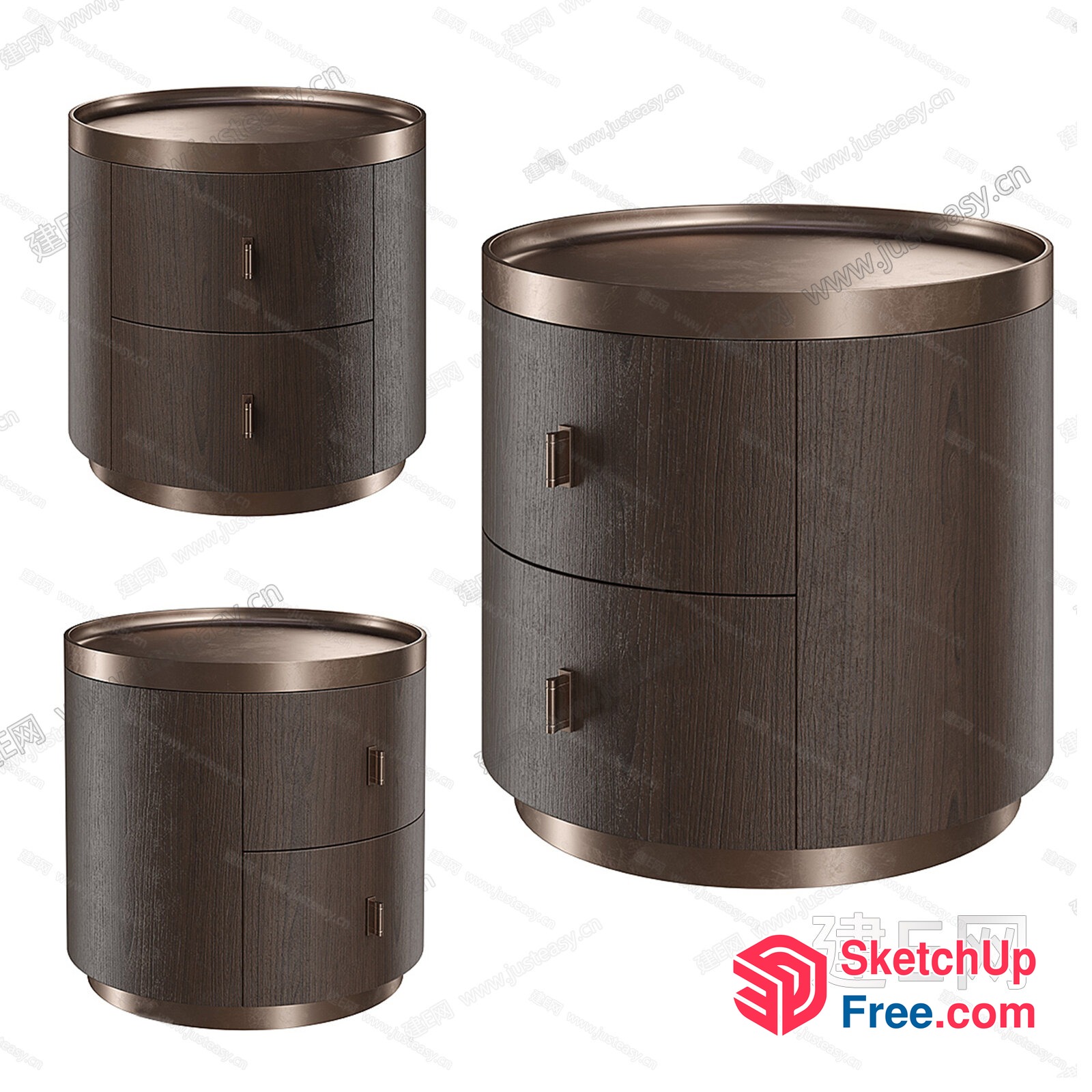 Modern Dark Wood Furniture Set With Bronze Accents 3D SketchUp File