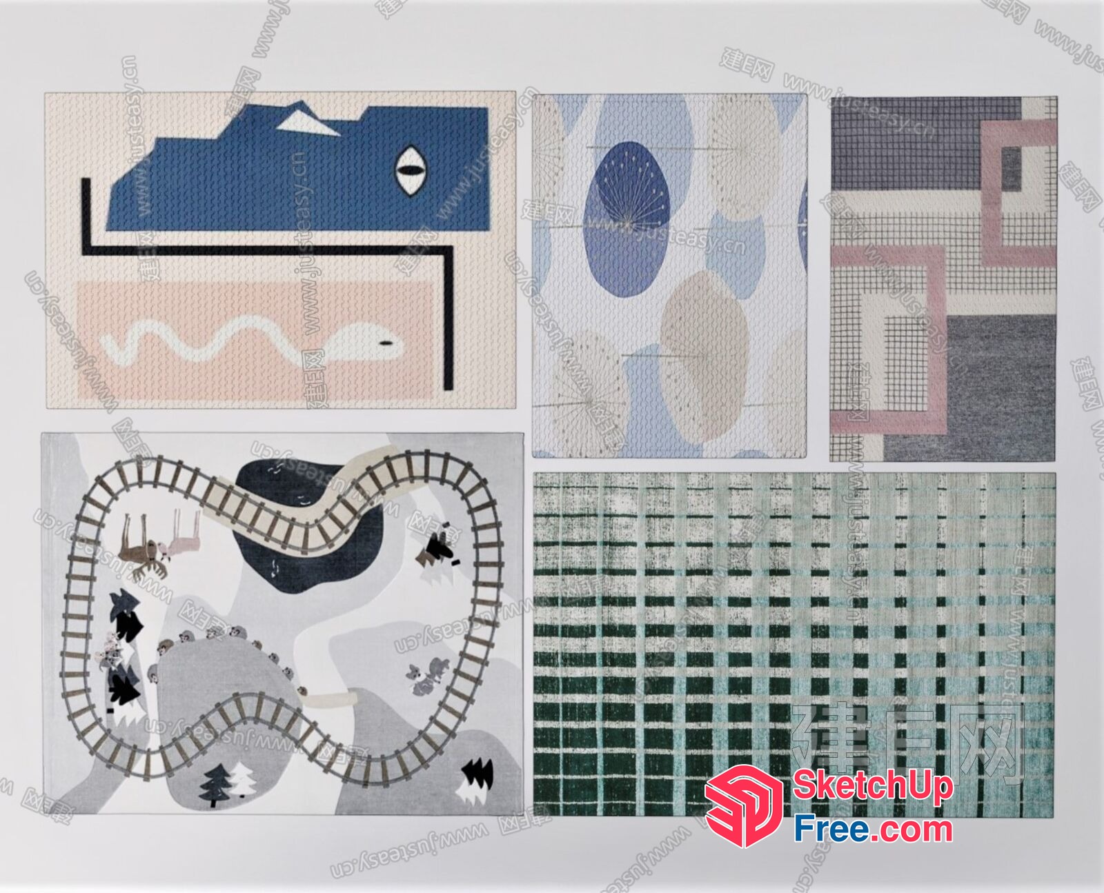 Geometric Patterned Rug Designs In Neutral Tones 3D SketchUp File