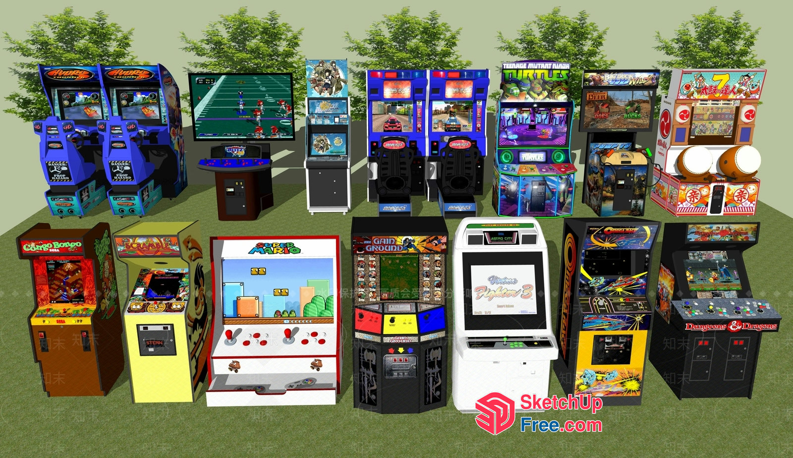 Vibrant Arcade Machines In A Lush Green Environment 3D SketchUp File