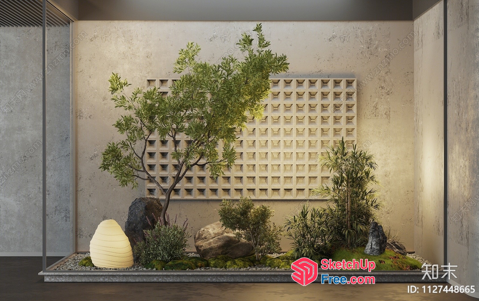 Elegant Japanese-Style Garden Interior 3D SketchUp File