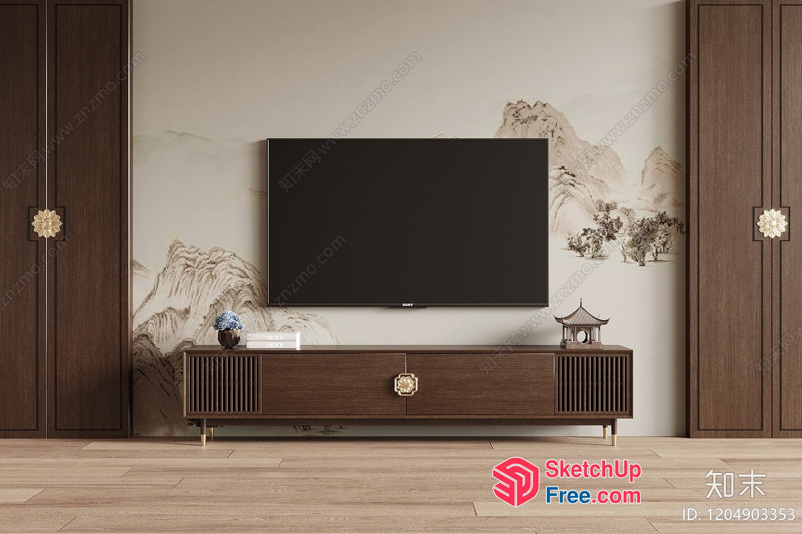 Traditional Asian-Inspired Living Room 3D SketchUp File
