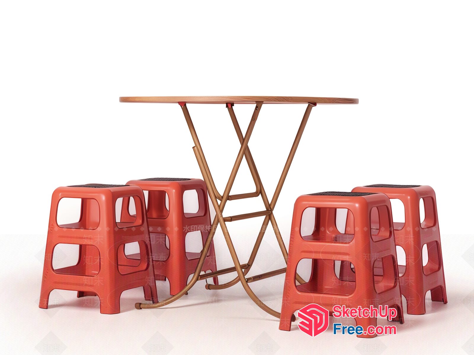 Modern Table And Stool Set With Wooden Table Top 3D SketchUp File