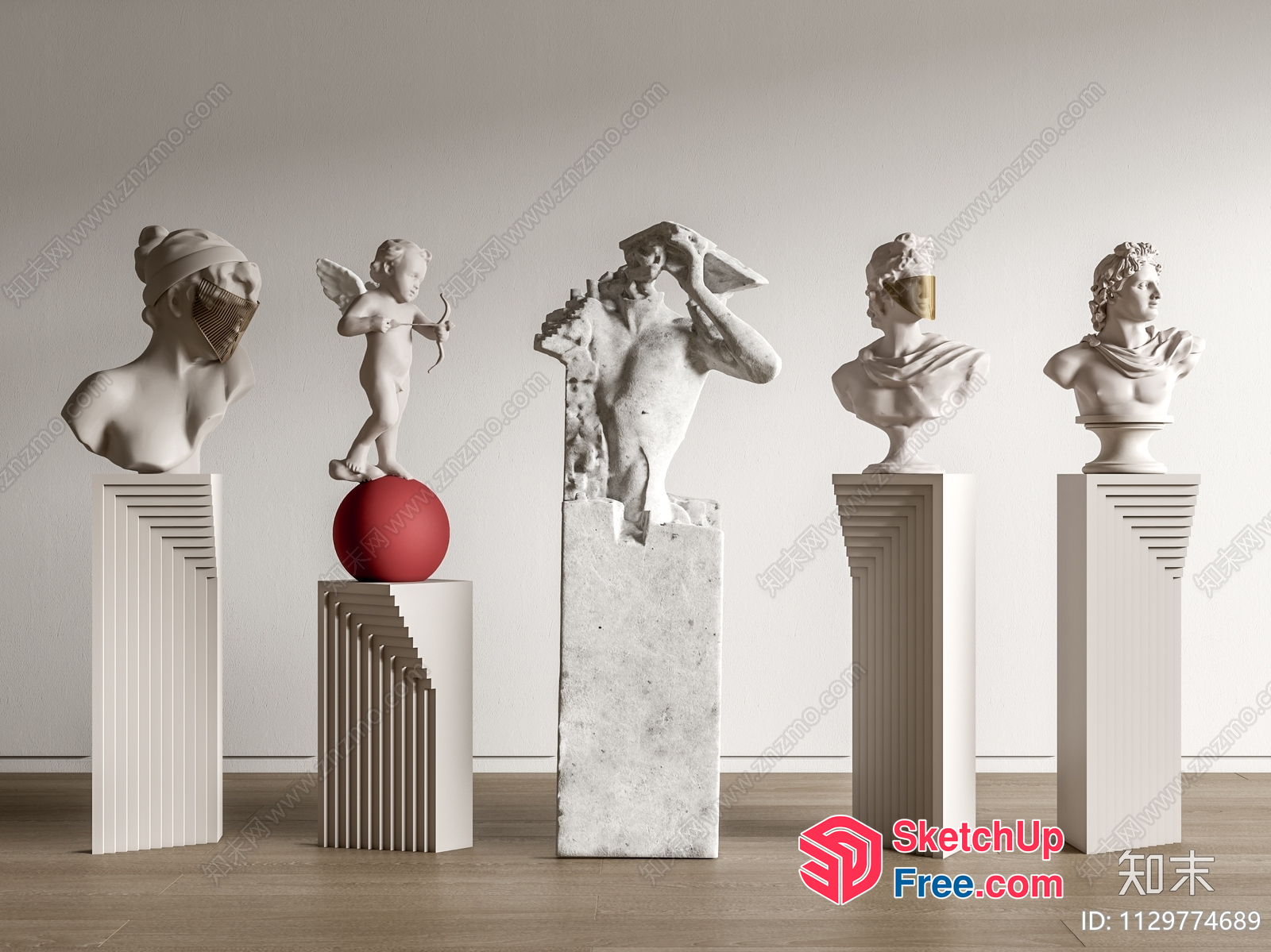 Classical Art Sculptures On Pillars And Pedestals 3D SketchUp File