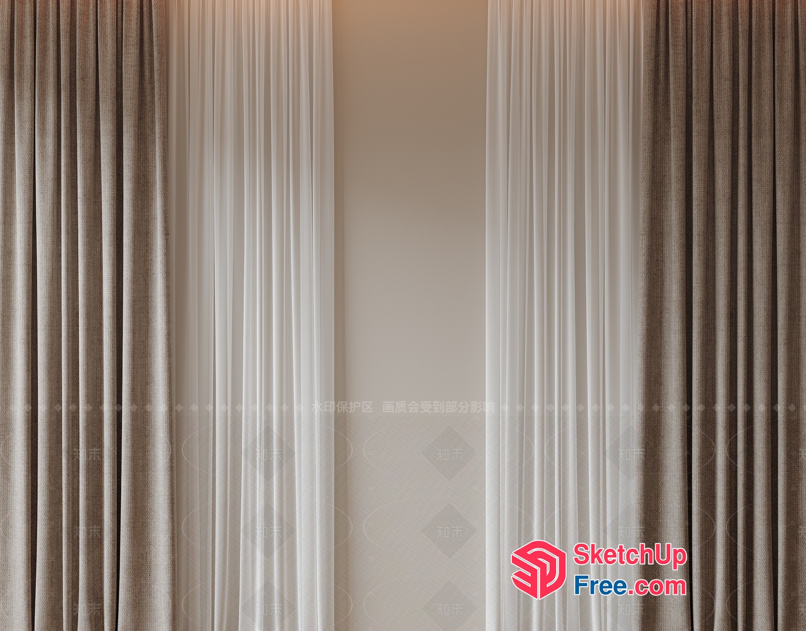 Beige Curtain Interior Decor 3D SketchUp File