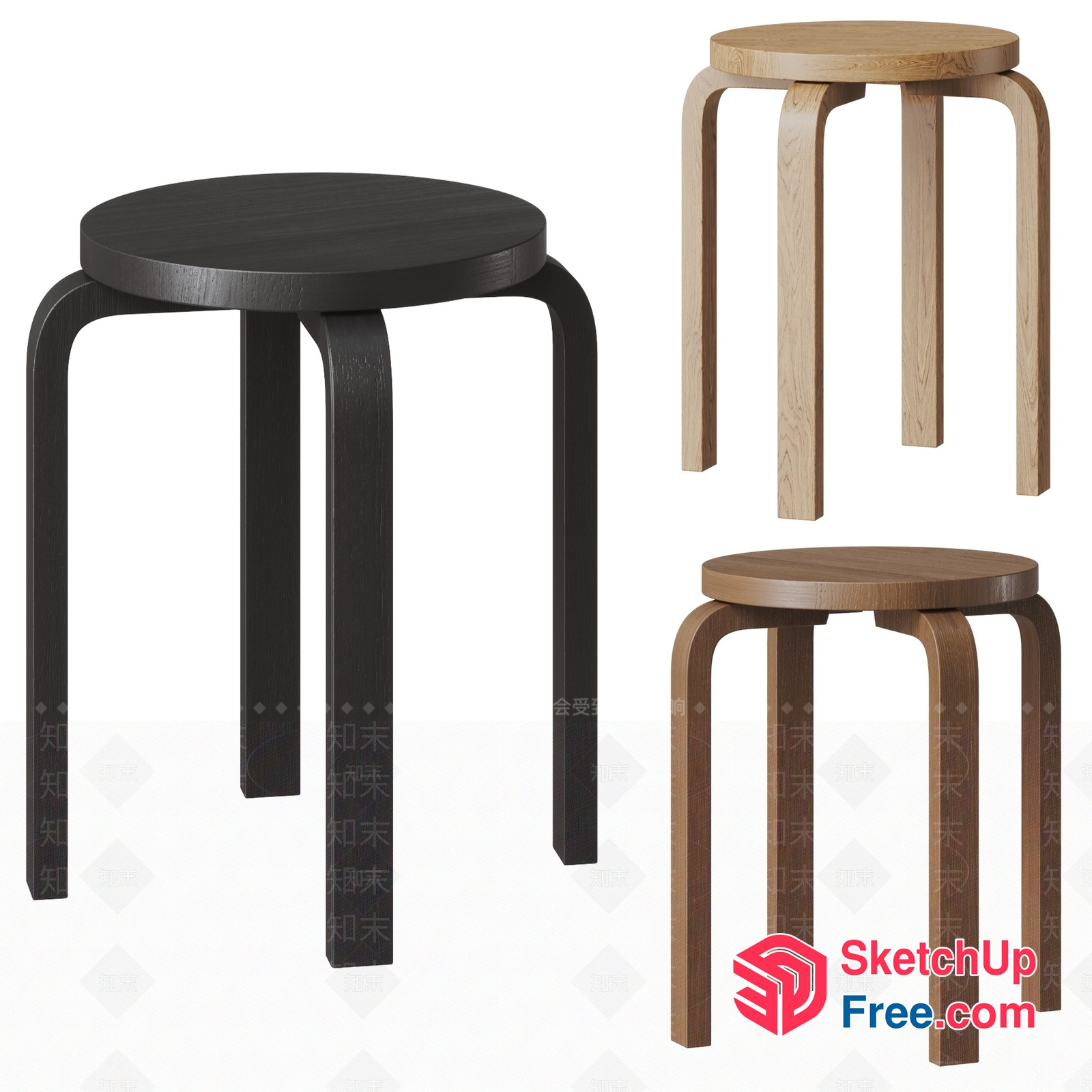 Simple Wooden Stools With Legs 3D SketchUp File