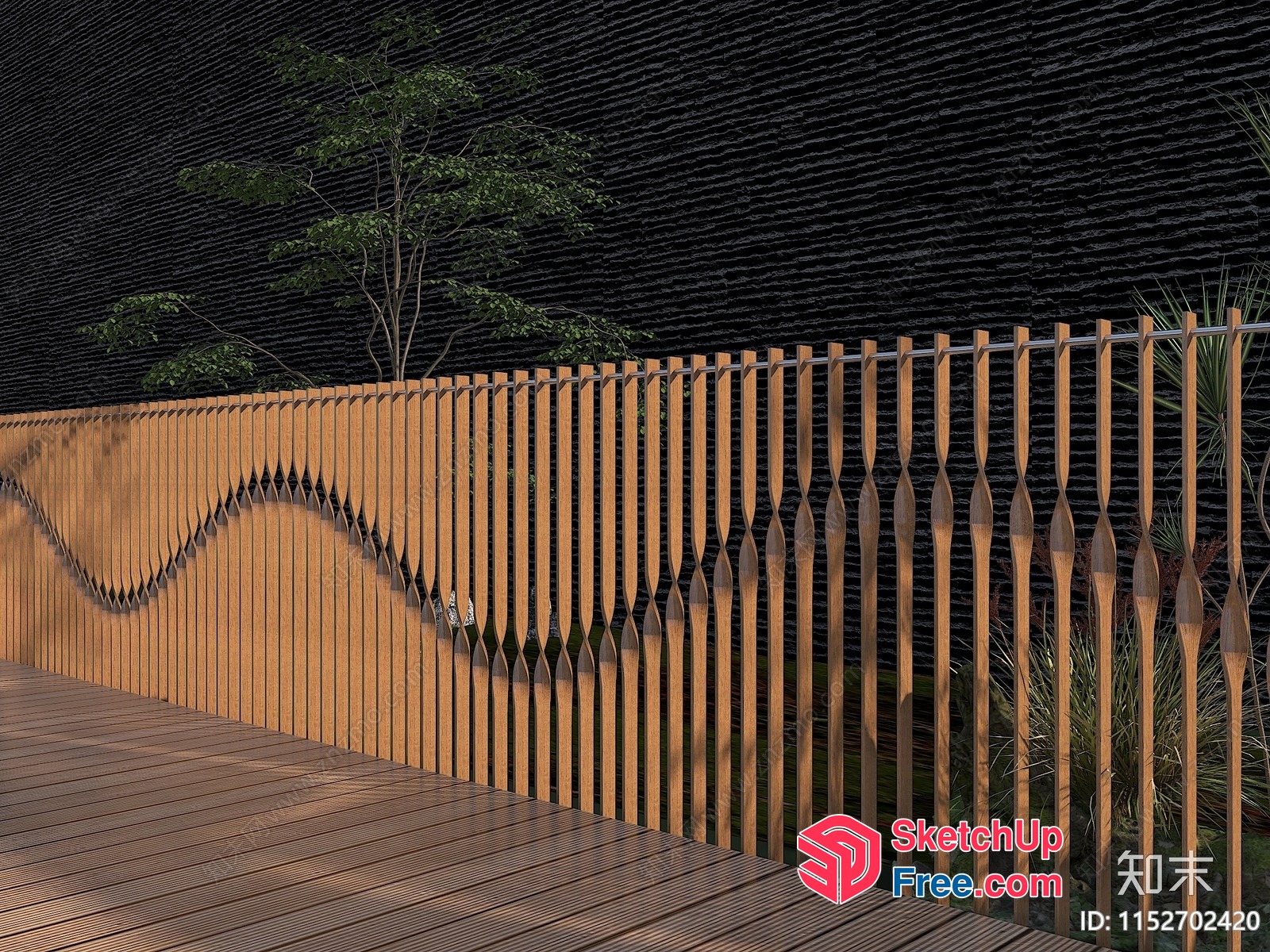 Wooden Railing And Fence With Ornate Design 3D SketchUp File