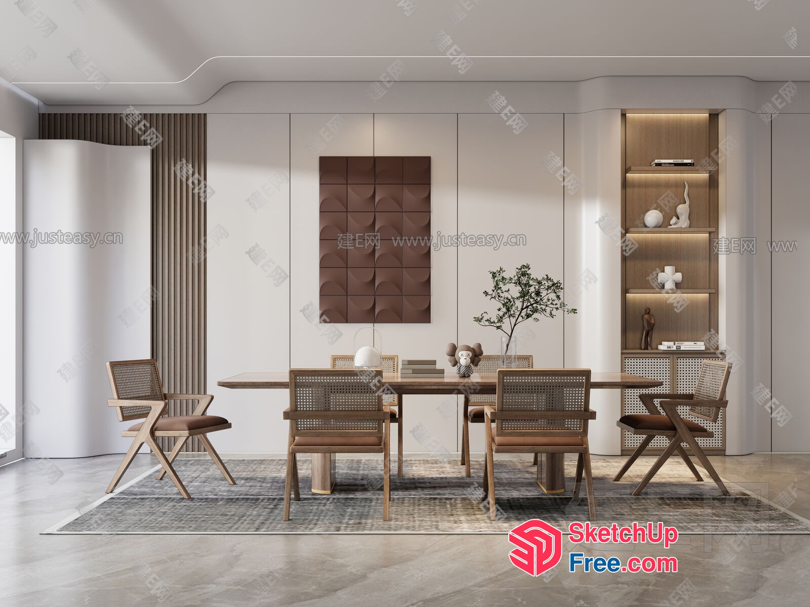 Modern Minimalist Dining Room With Sleek Wooden Furniture 3D SketchUp File