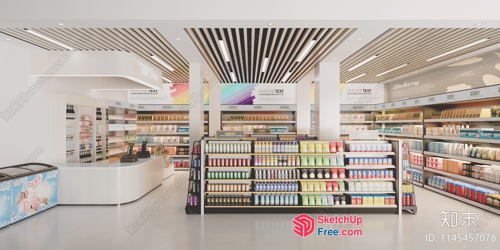 Supermarket Interior With Modern Shelving And Display 3D SketchUp File