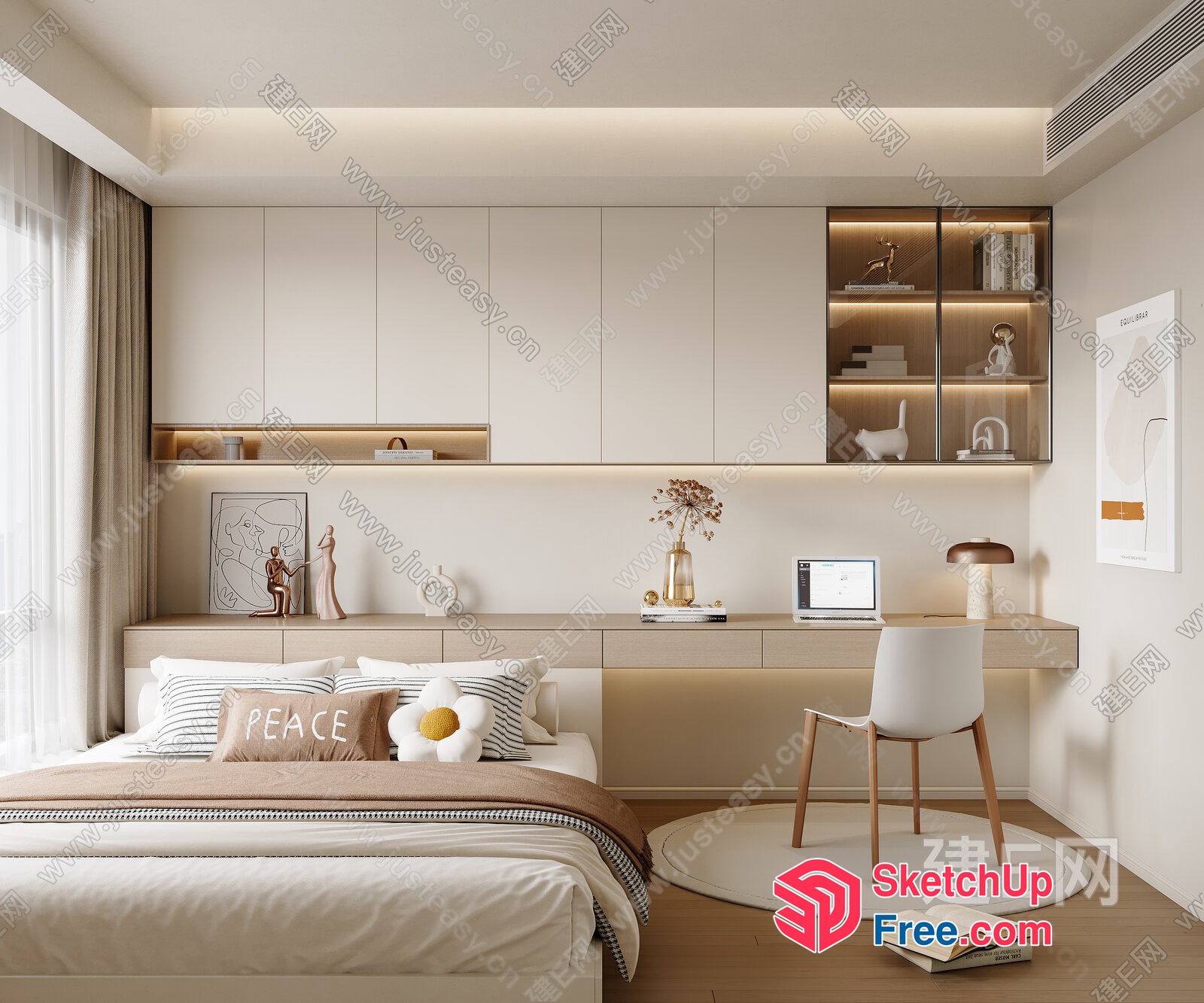 Peaceful Minimalist Bedroom With Modern Decor 3D SketchUp File