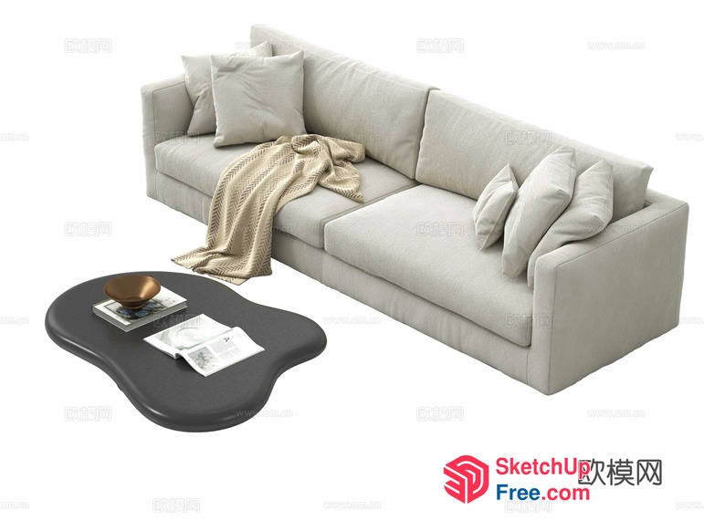 Modern Living Room Furniture With Creamy Style Sofa 3D SketchUp File