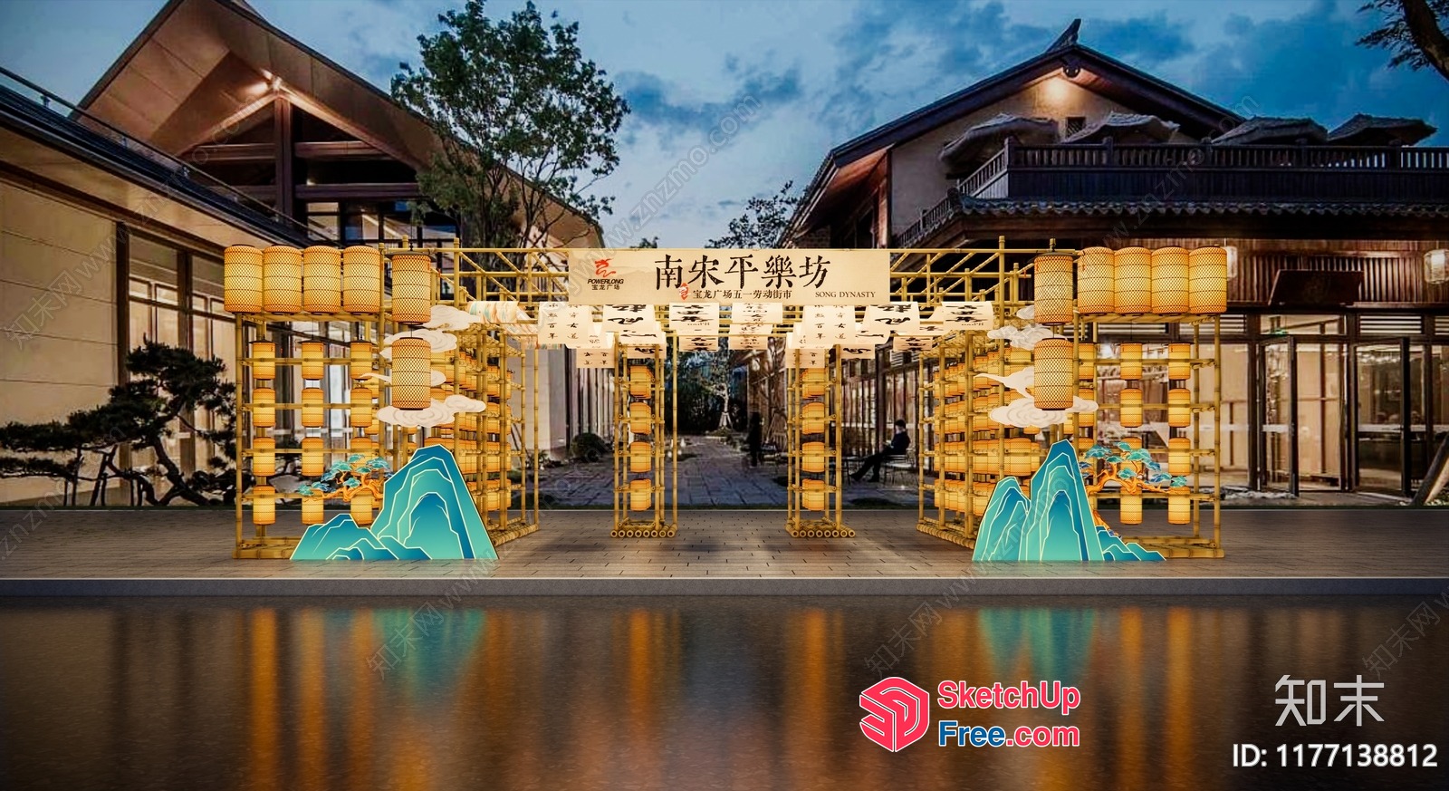 Asian-Inspired Exterior Decor With Lanterns And Water Features 3D SketchUp File