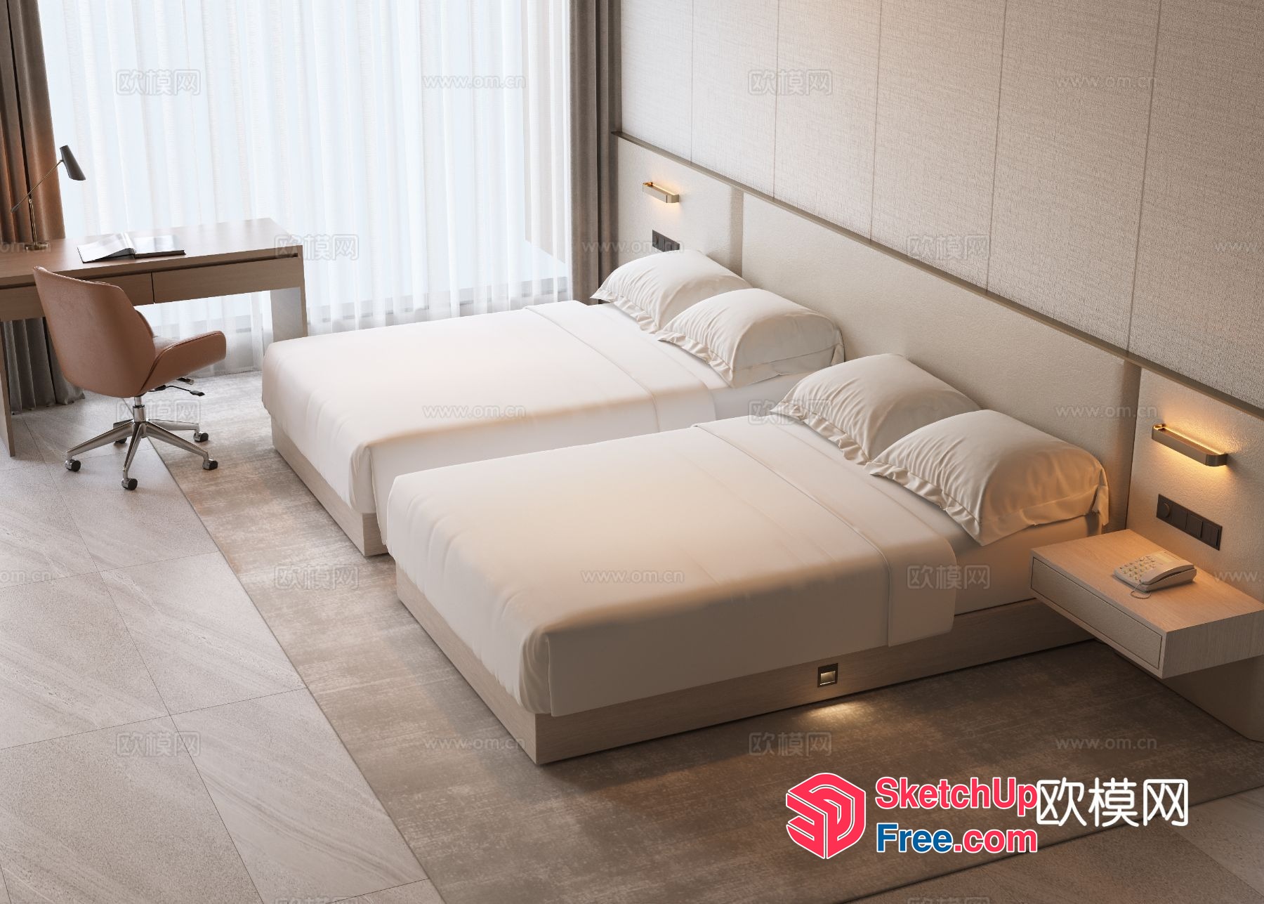 Two Beds In A Spacious Room 3D SketchUp File