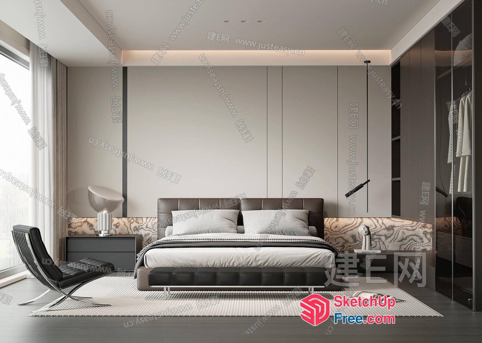 Modern Minimalist Bedroom With Sleek Furniture 3D SketchUp File
