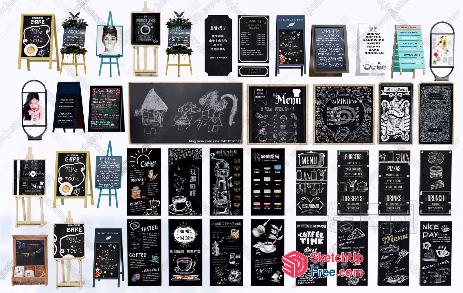 Aesthetic Blackboard Menu Designs For Cafe And Restaurant 3D SketchUp File