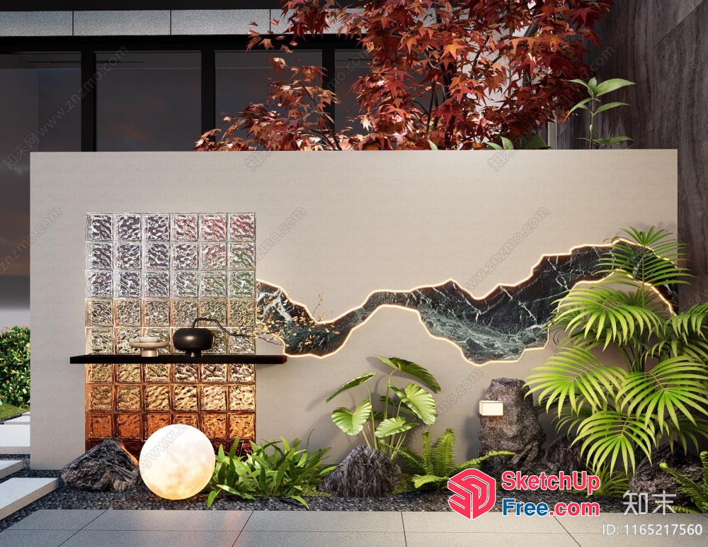 Glass Brick Wall With Decorative Elements 3D SketchUp File