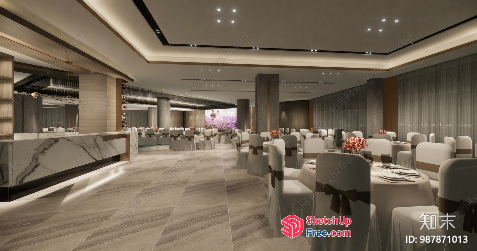 Elegant And Modern Reception Hall Interior 3D SketchUp File
