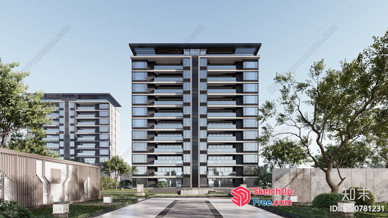 Modern Apartment Building With Glass Curtain Wall And Balconies 3D SketchUp File