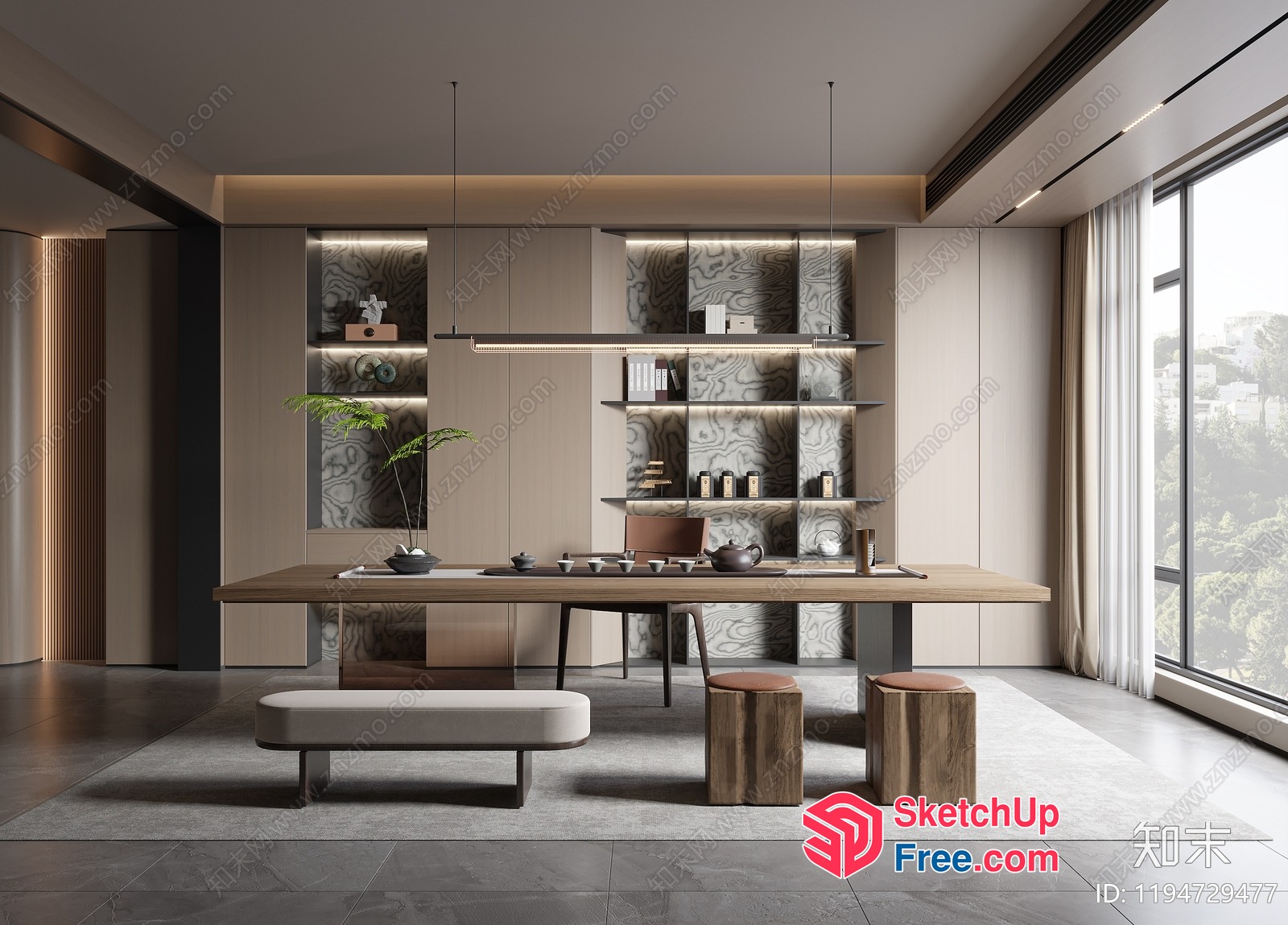 Modern Minimalist Japanese-Style Dining Room 3D SketchUp File